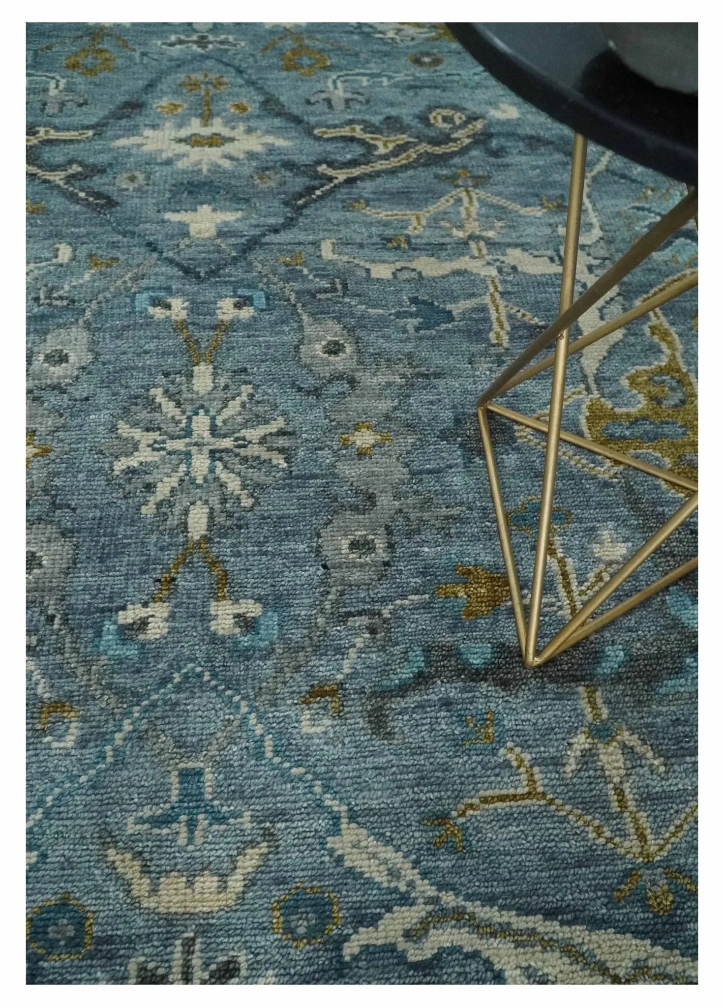 Custom Made Blue and Ivory Antique Style Hand knotted Oriental Oushak wool Area Rug - The Mayfair Hall