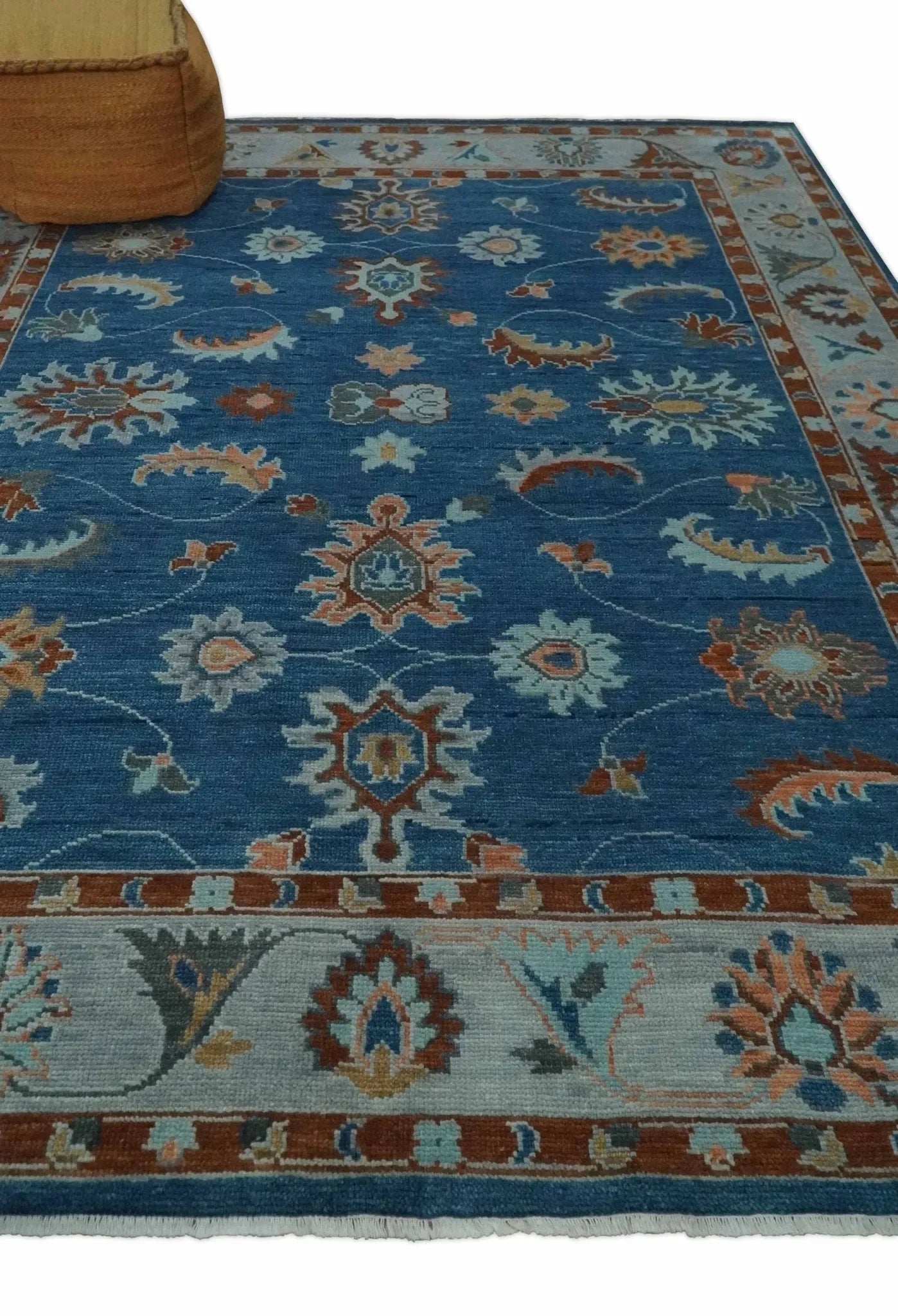Custom Made Blue and Silver Hand knotted colorful Traditional Oushak wool Area Rug - The Mayfair Hall