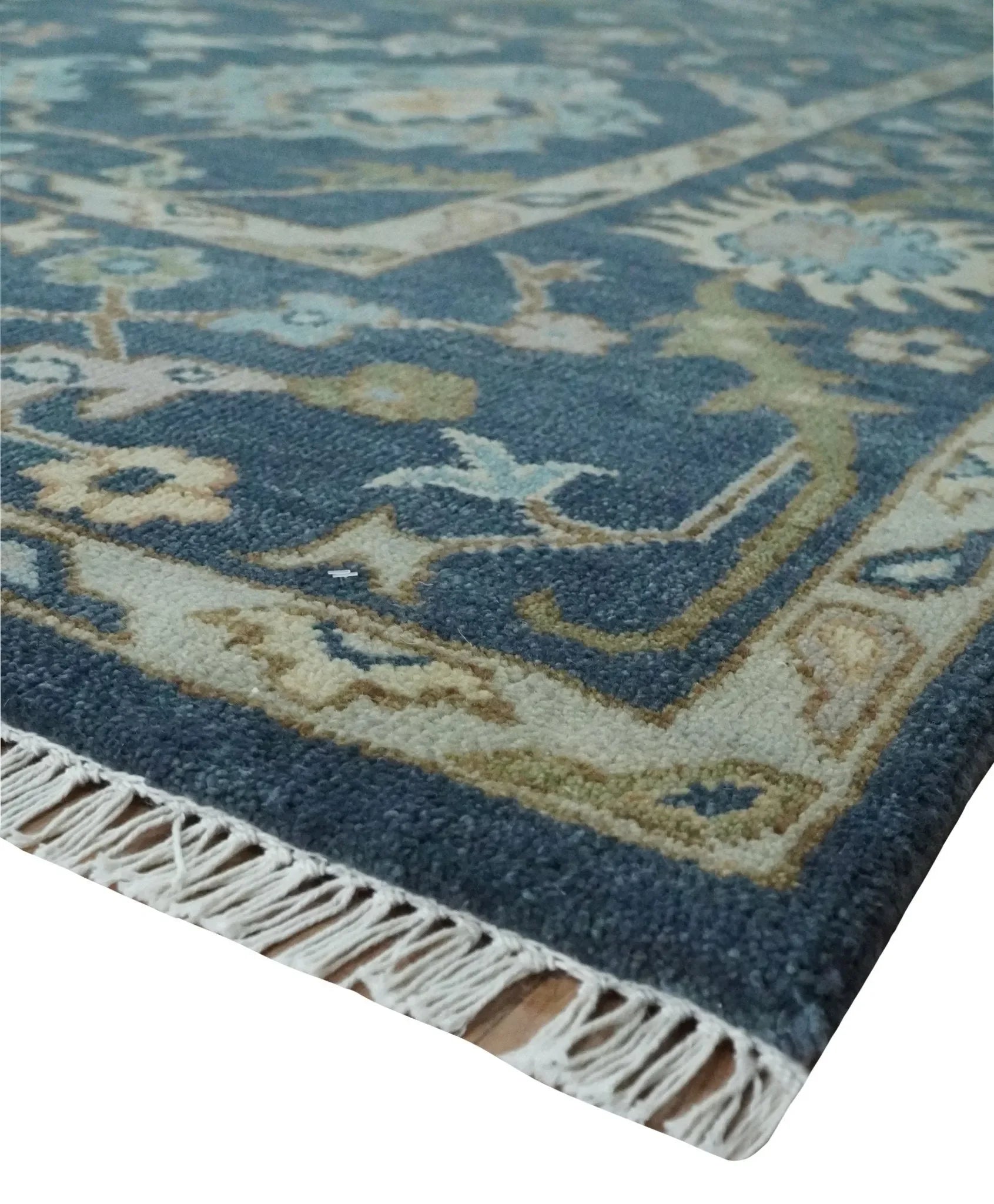 Custom Made Blue Multi size Hand knotted Traditional Oushak Wool Area Rug - The Mayfair Hall
