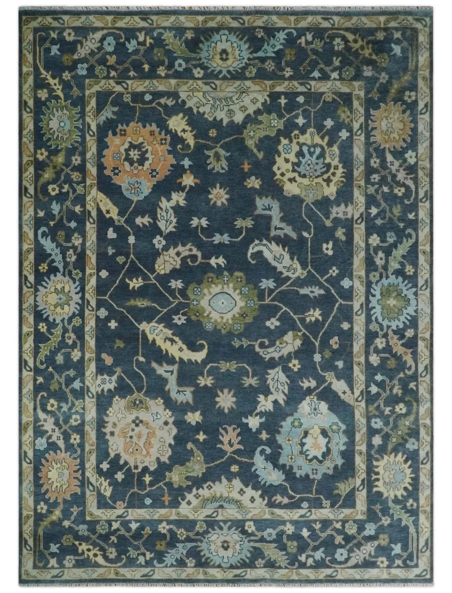 Custom Made Blue Multi size Hand knotted Traditional Oushak Wool Area Rug - The Mayfair Hall