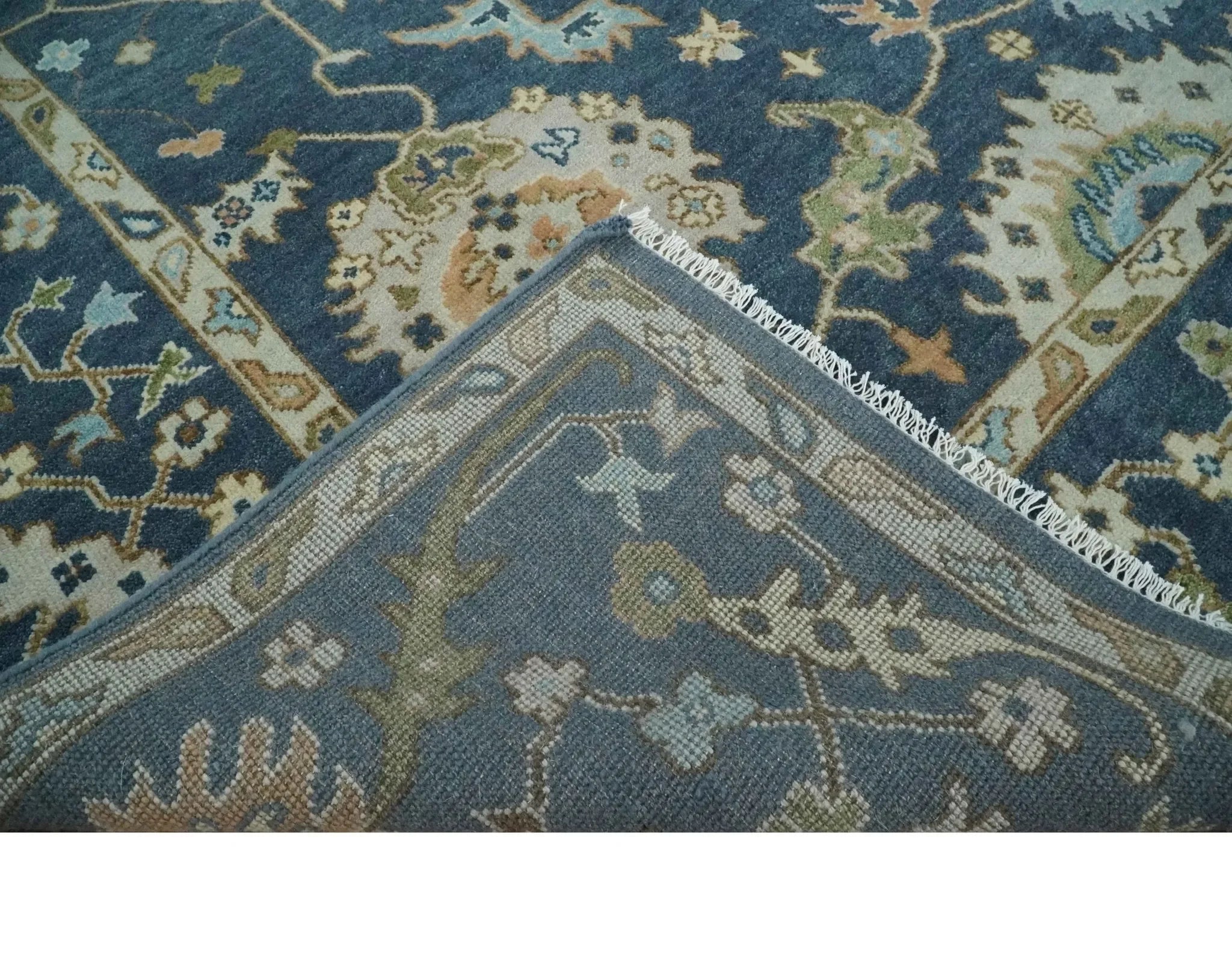 Custom Made Blue Multi size Hand knotted Traditional Oushak Wool Area Rug - The Mayfair Hall