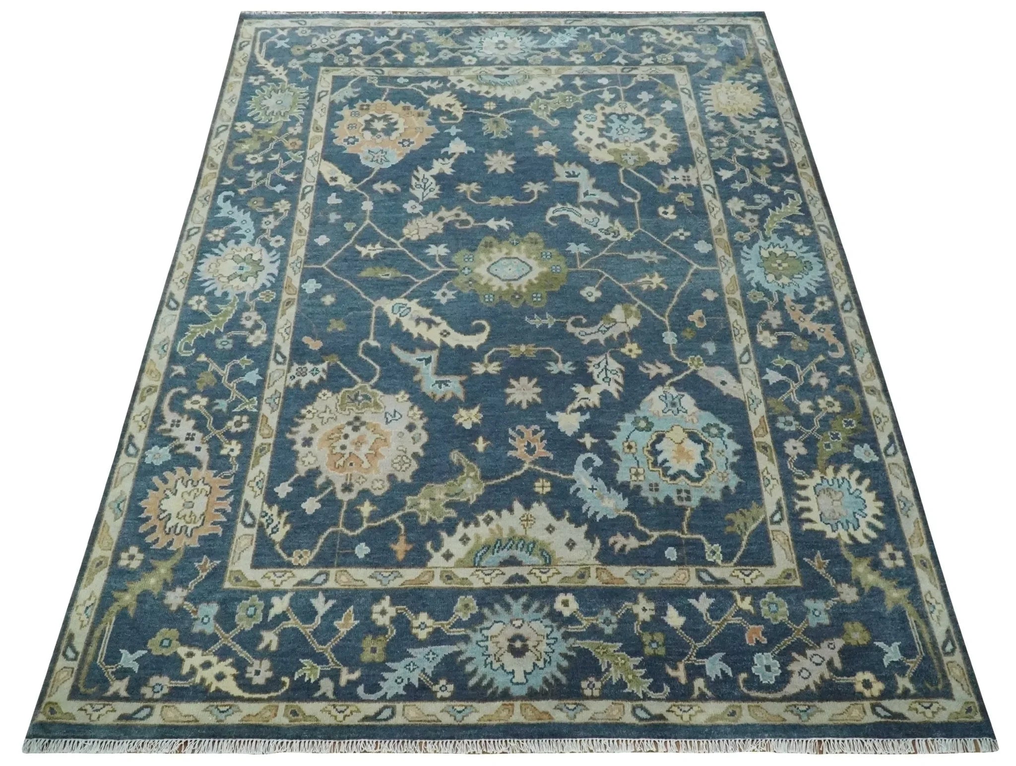 Custom Made Blue Multi size Hand knotted Traditional Oushak Wool Area Rug - The Mayfair Hall