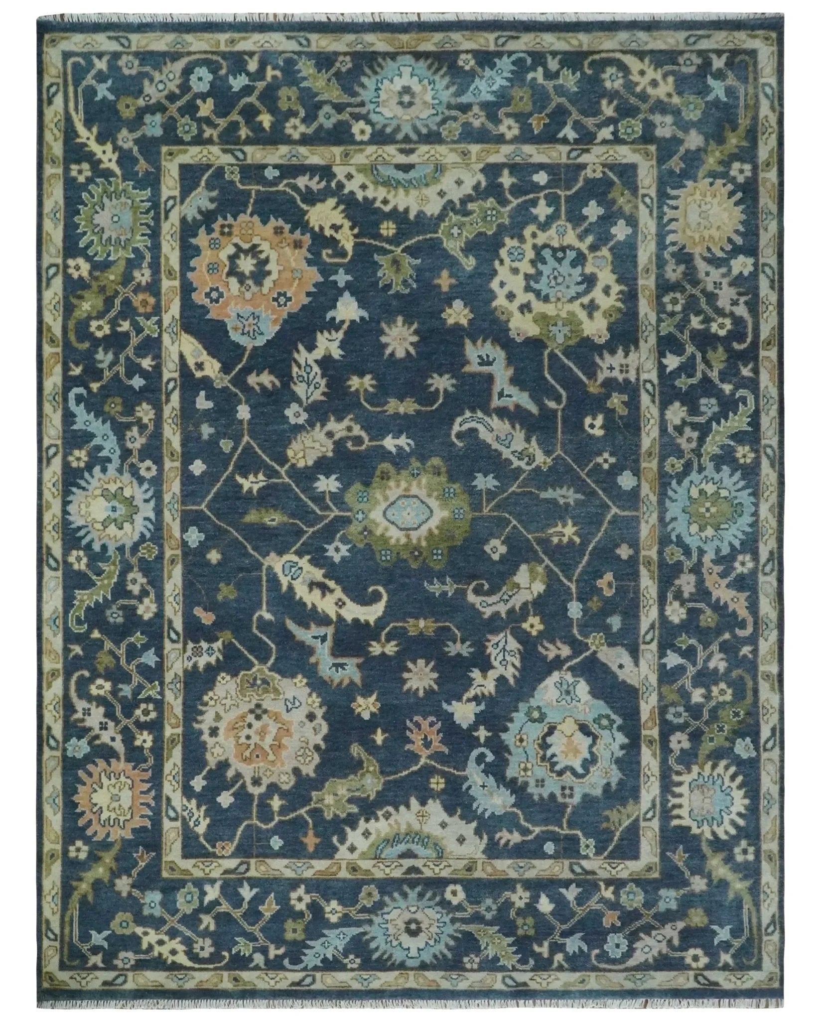 Custom Made Blue Multi size Hand knotted Traditional Oushak Wool Area Rug - The Mayfair Hall