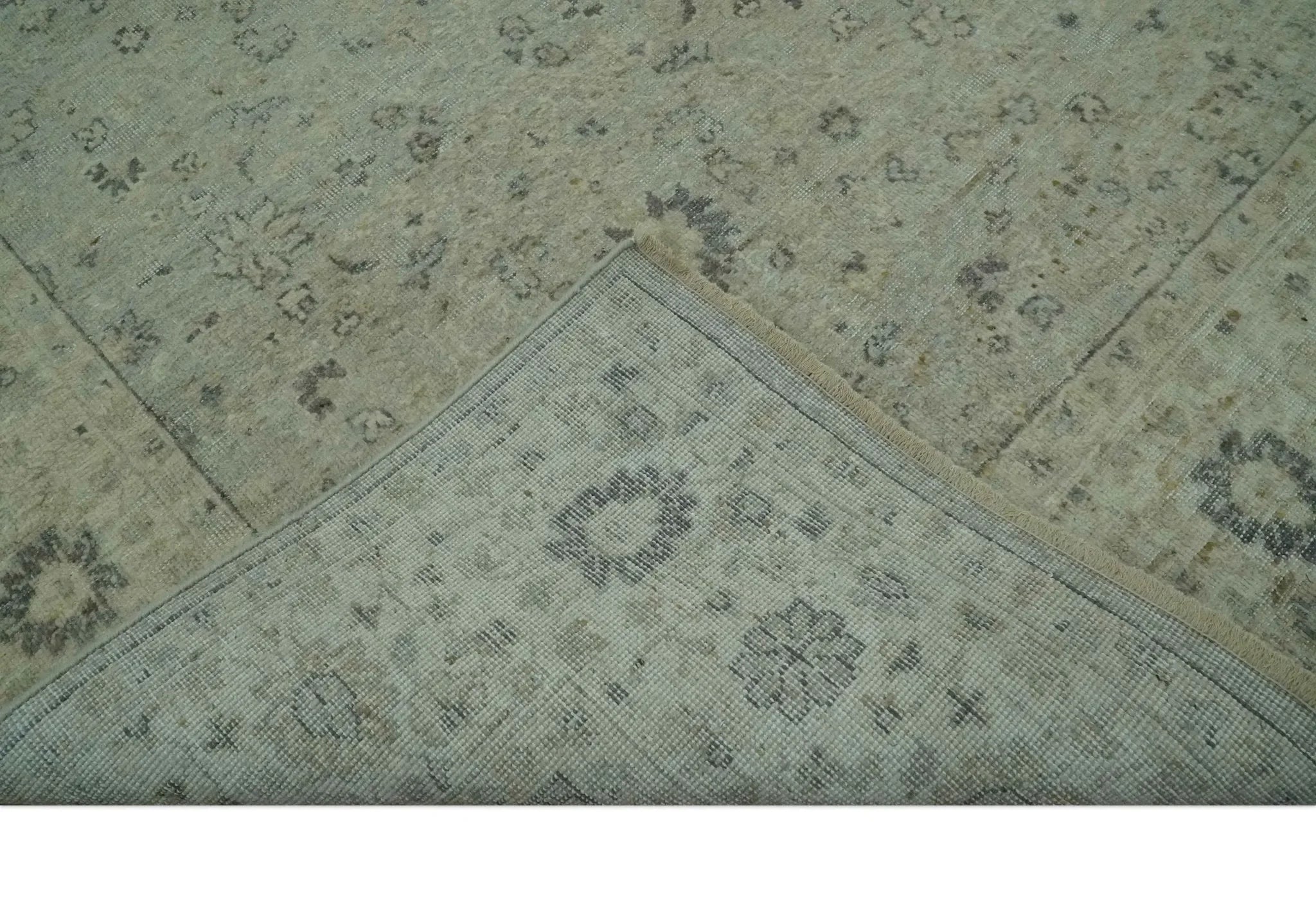 Custom Made Distress Finished Beige, Silver and Charcoal Traditional Wool Rug - The Mayfair Hall
