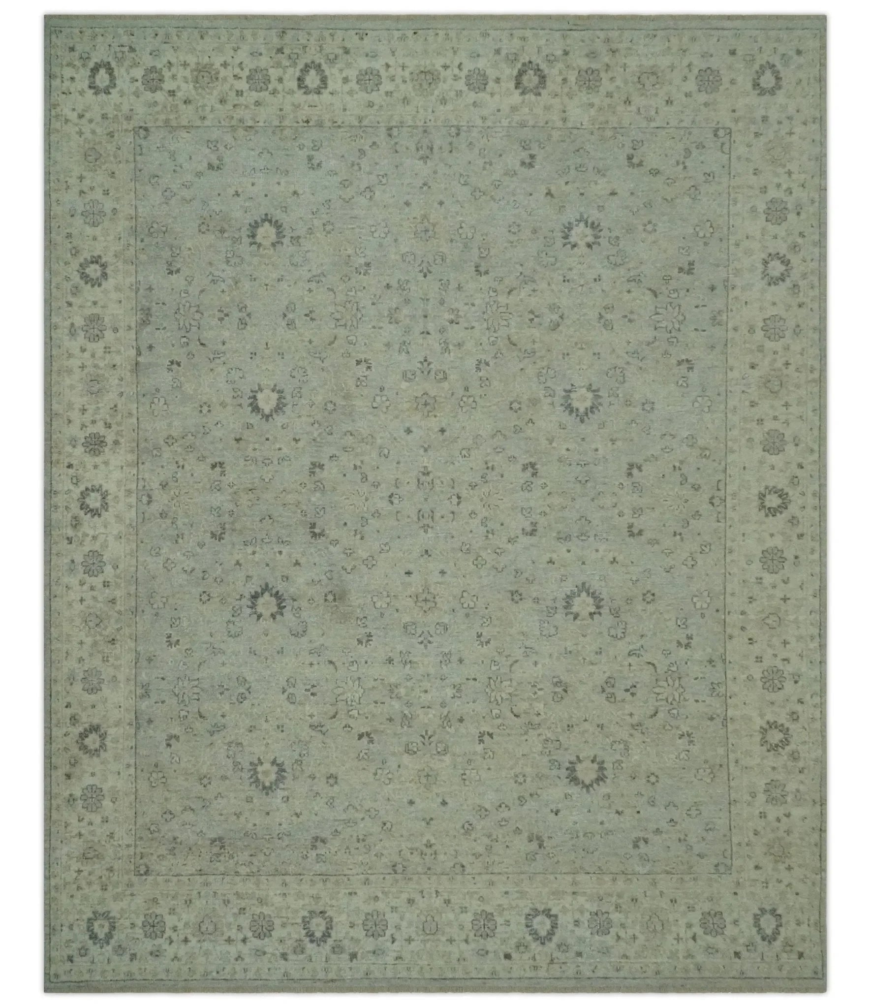 Custom Made Distress Finished Beige, Silver and Charcoal Traditional Wool Rug - The Mayfair Hall