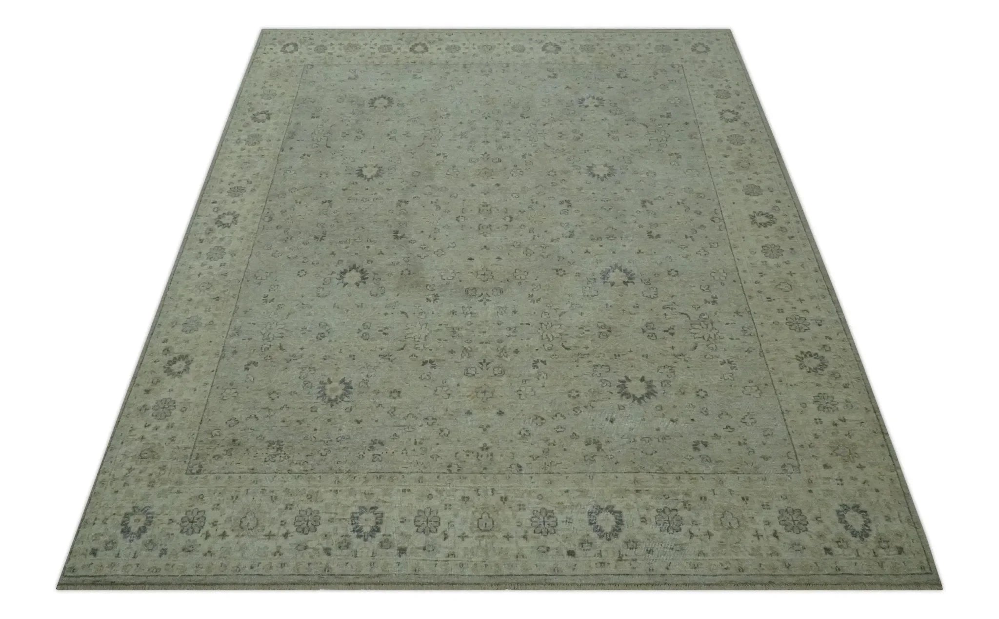 Custom Made Distress Finished Beige, Silver and Charcoal Traditional Wool Rug - The Mayfair Hall