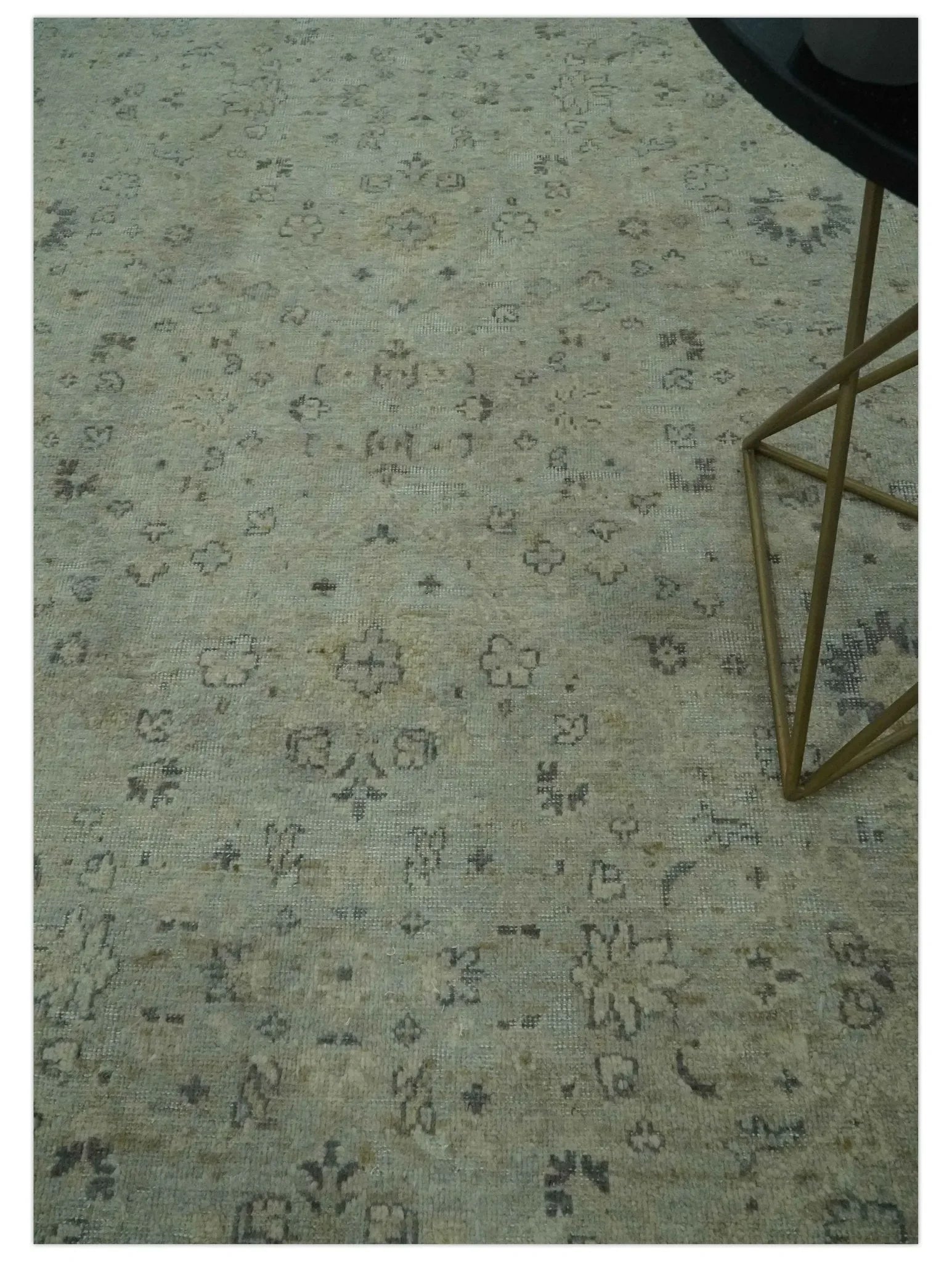 Custom Made Distress Finished Beige, Silver and Charcoal Traditional Wool Rug - The Mayfair Hall