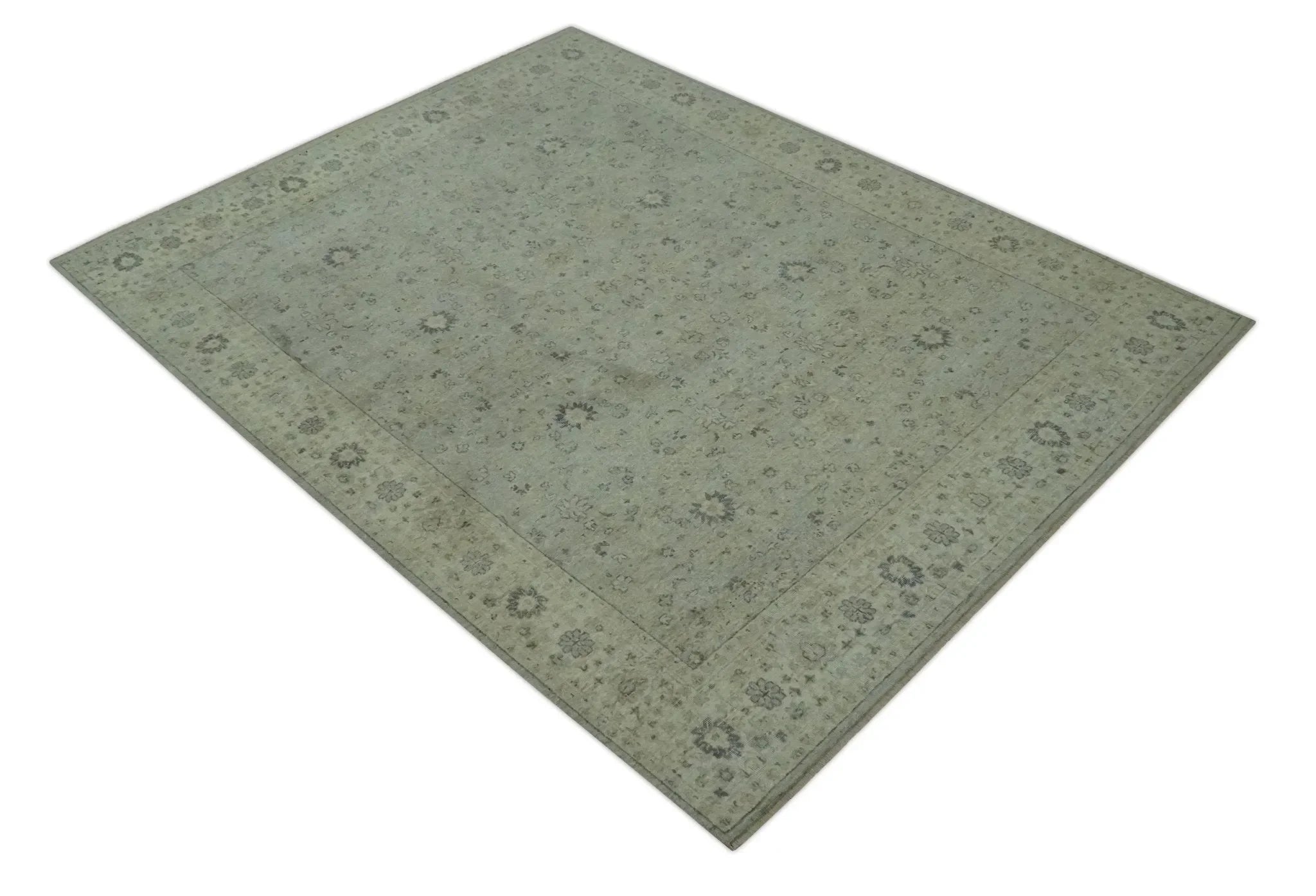 Custom Made Distress Finished Beige, Silver and Charcoal Traditional Wool Rug - The Mayfair Hall