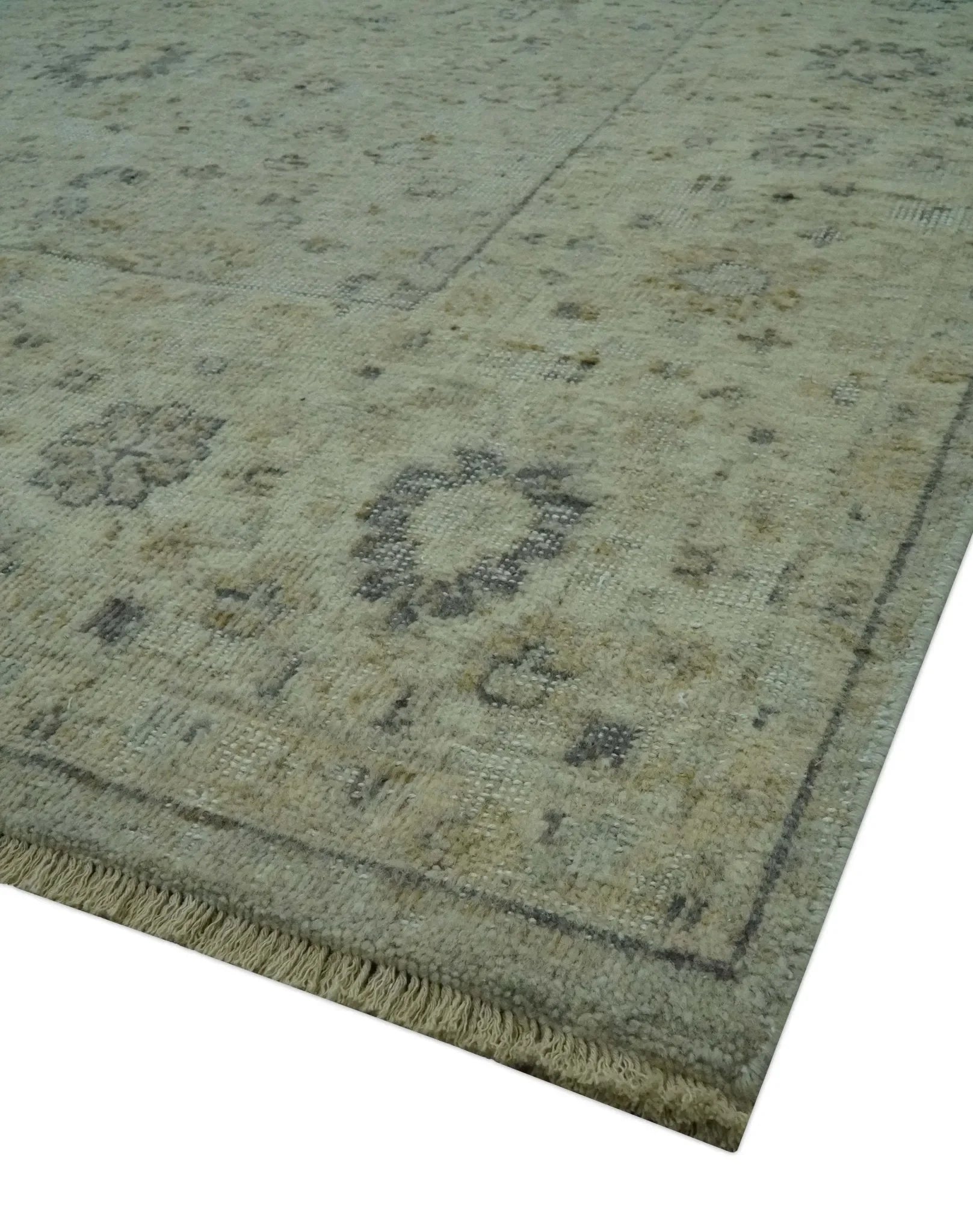 Custom Made Distress Finished Beige, Silver and Charcoal Traditional Wool Rug - The Mayfair Hall