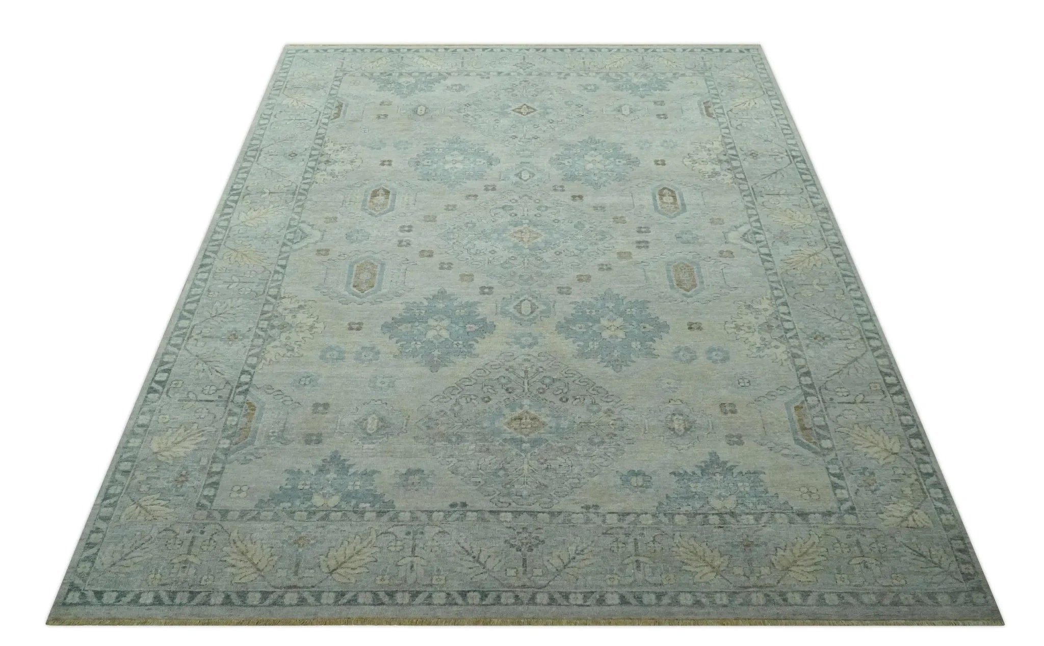 Custom Made Distressed Finished Beige and Gray Traditional mamluk design Low Pile wool Rug - The Mayfair Hall