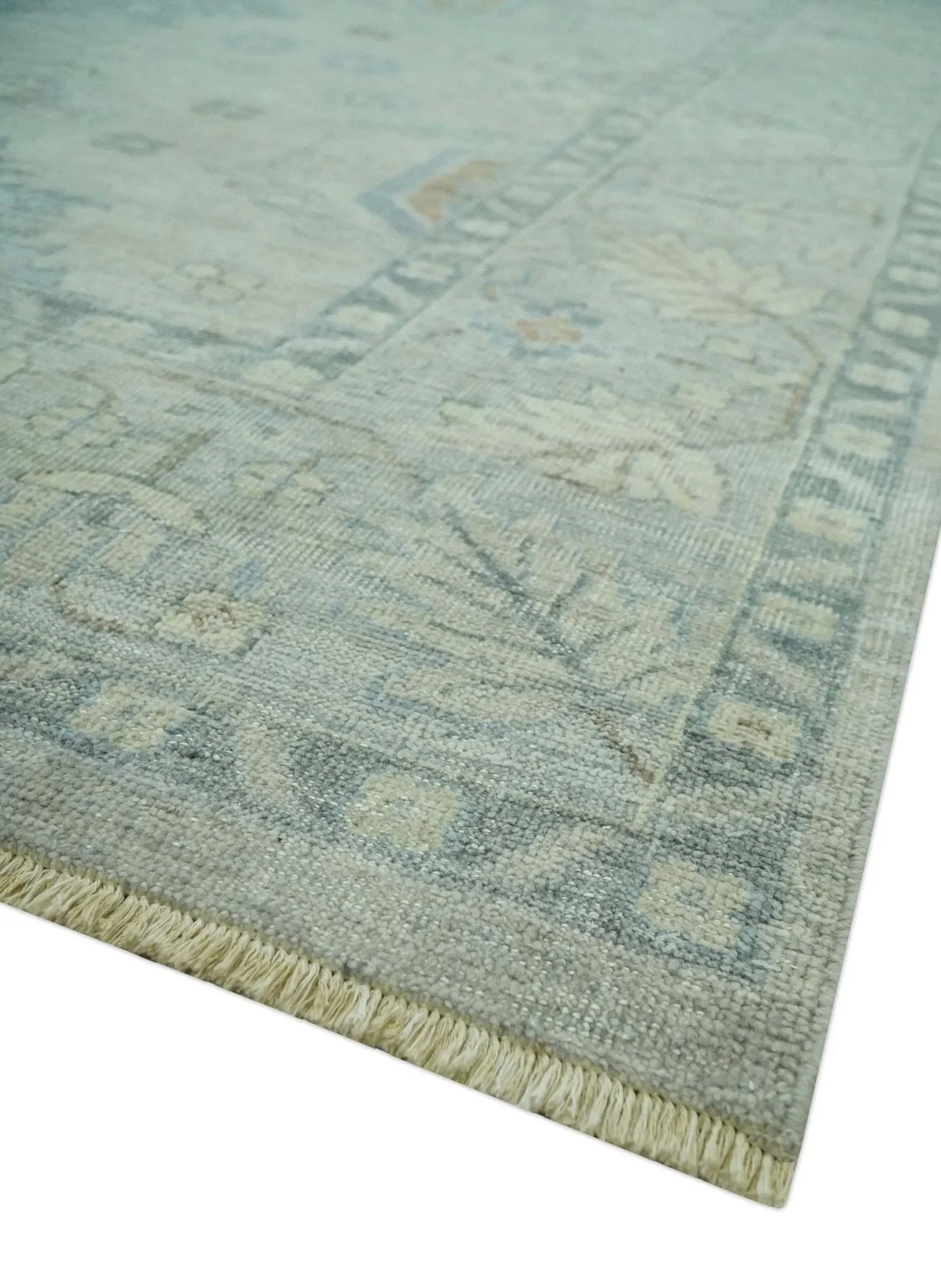 Custom Made Distressed Finished Beige and Gray Traditional mamluk design Low Pile wool Rug - The Mayfair Hall
