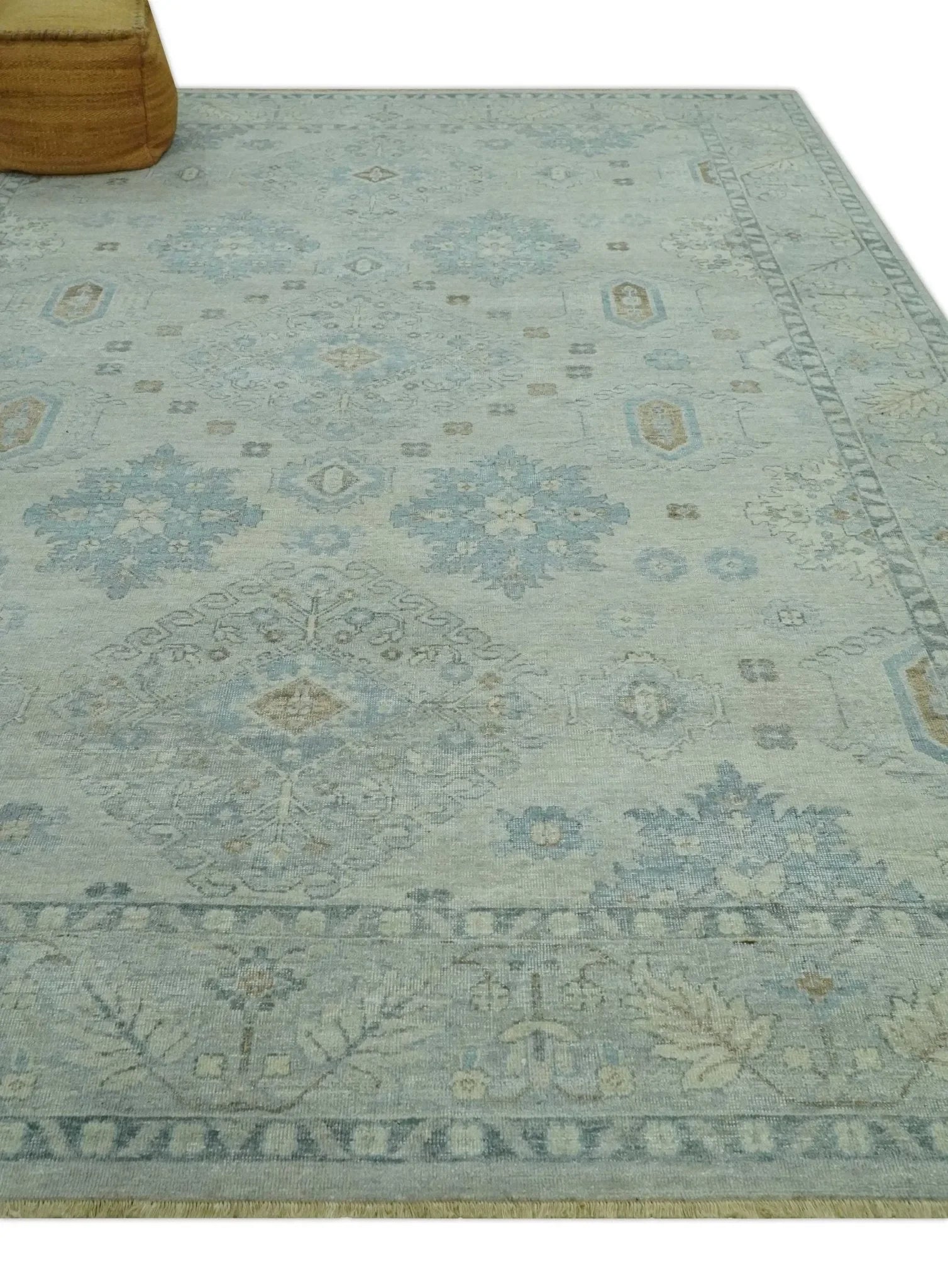 Custom Made Distressed Finished Beige and Gray Traditional mamluk design Low Pile wool Rug - The Mayfair Hall