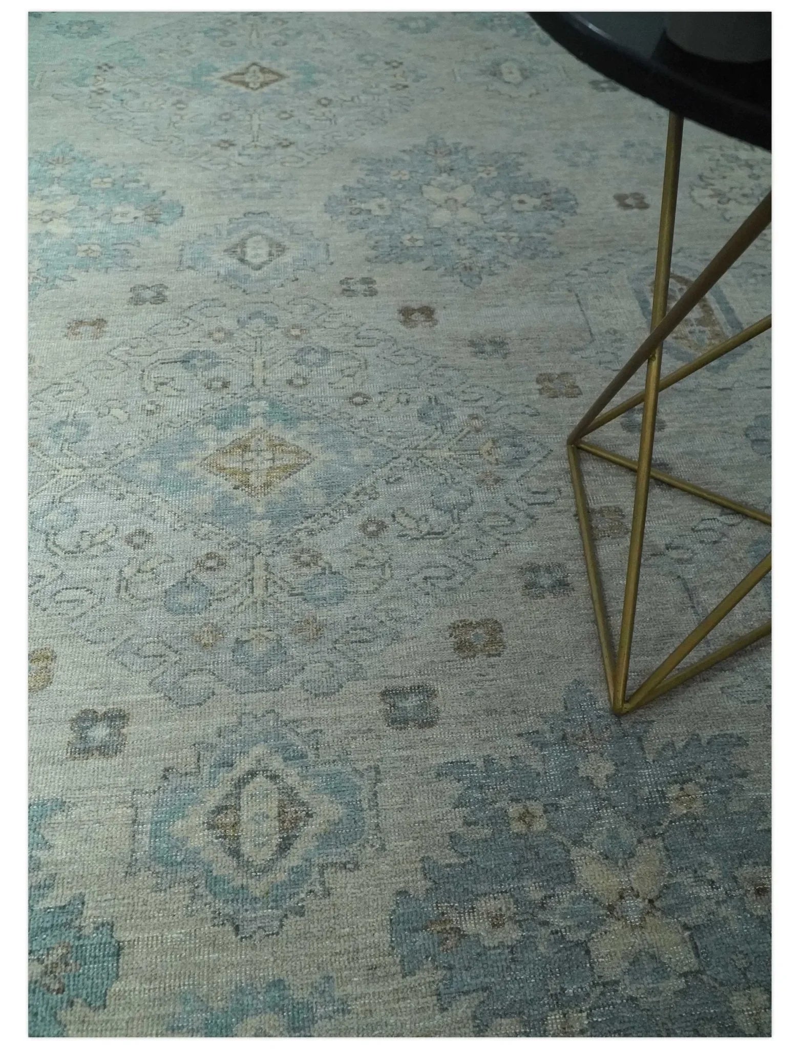 Custom Made Distressed Finished Beige and Gray Traditional mamluk design Low Pile wool Rug - The Mayfair Hall