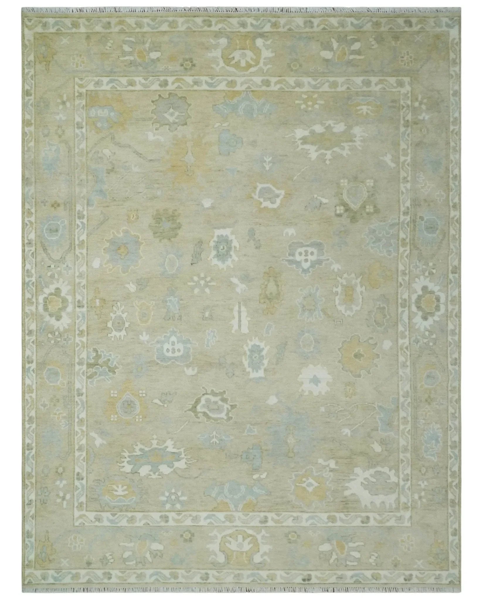 Custom Made Earthy Hand Knotted Beige and Ivory Traditional Multi Size Wool Area Rug - The Mayfair Hall