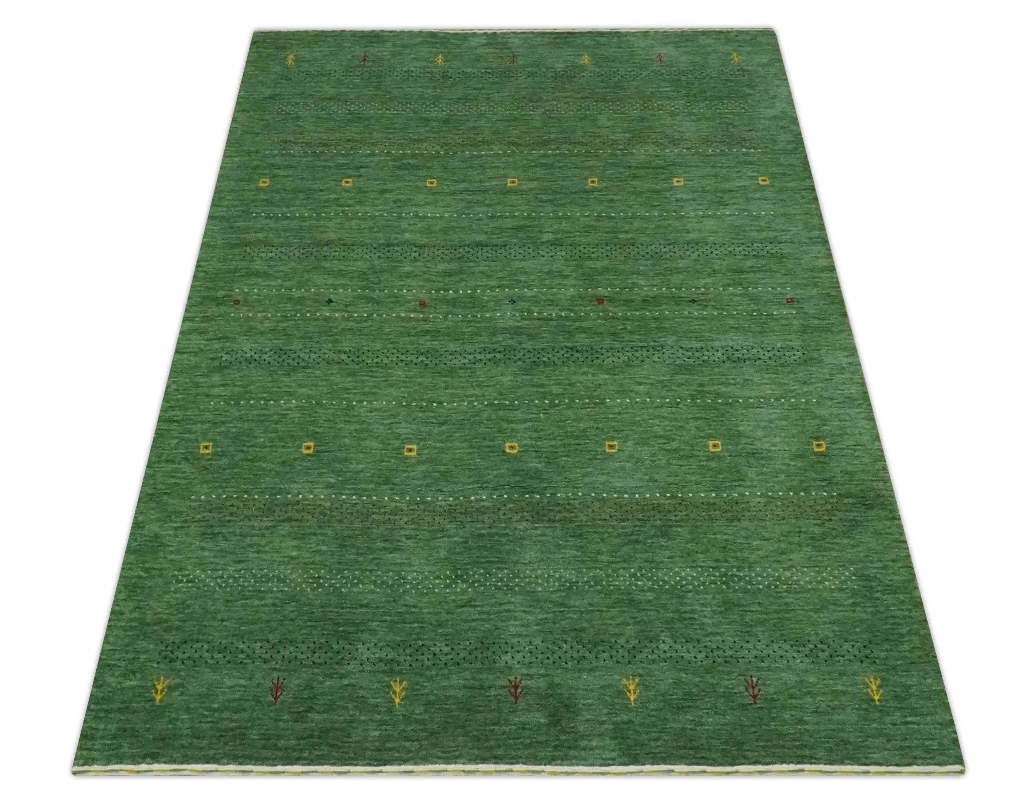 Custom Made Geometrical Stripes Design Green, Ivory and Charcoal wool Area Rug - The Mayfair Hall