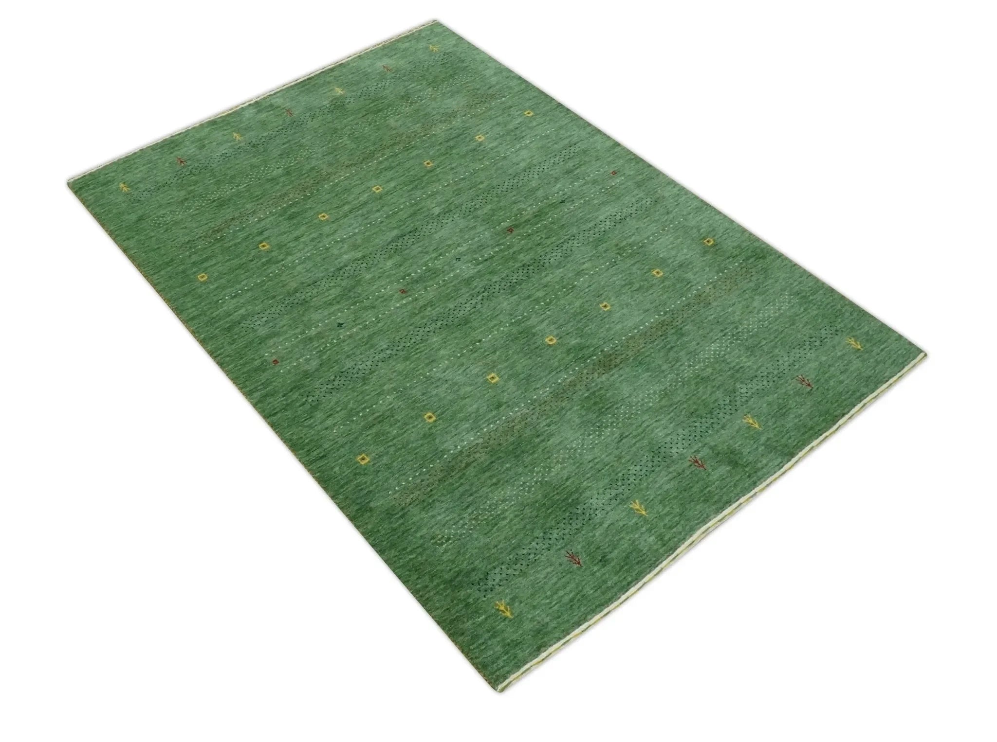 Custom Made Geometrical Stripes Design Green, Ivory and Charcoal wool Area Rug - The Mayfair Hall
