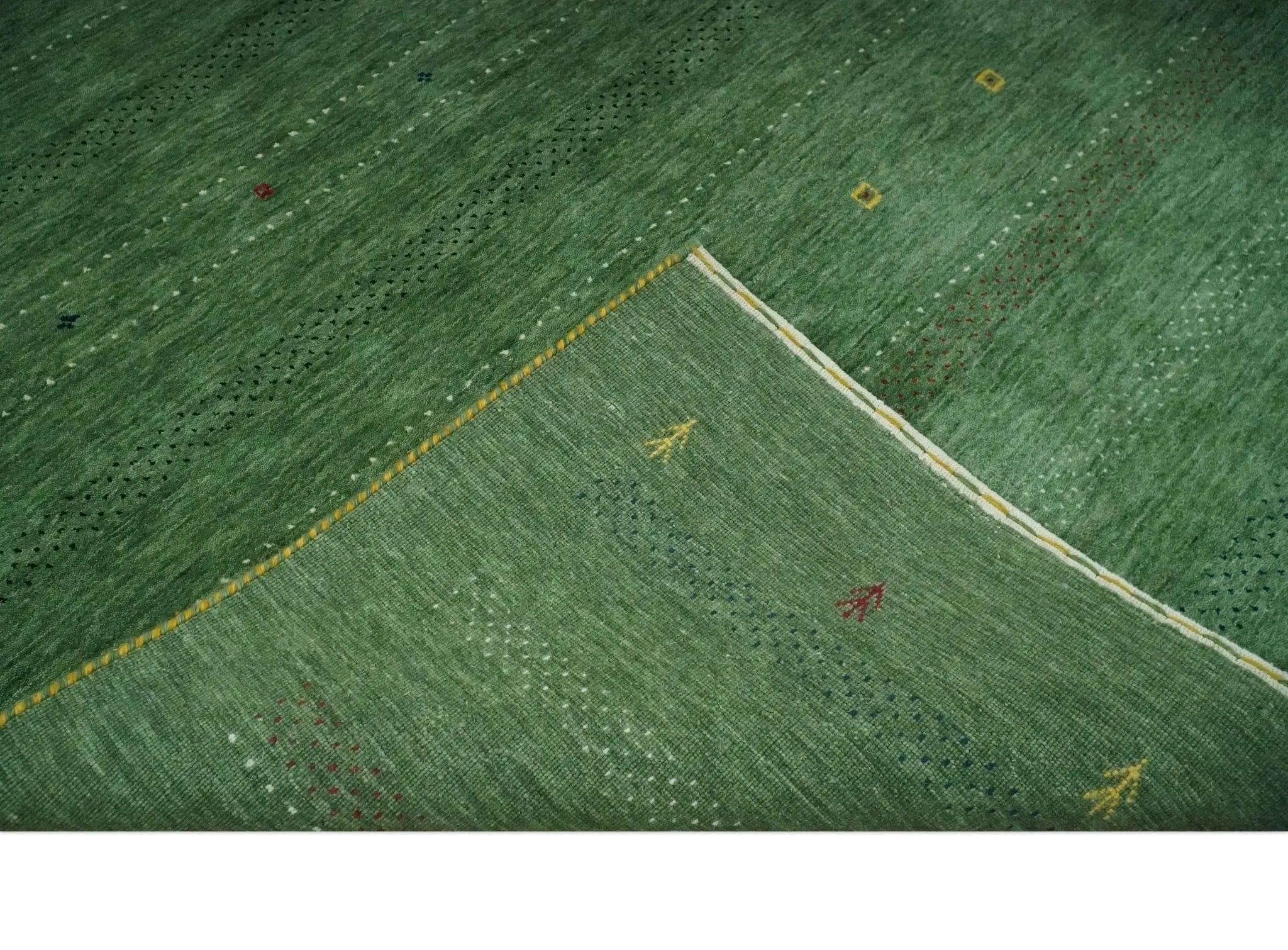 Custom Made Geometrical Stripes Design Green, Ivory and Charcoal wool Area Rug - The Mayfair Hall