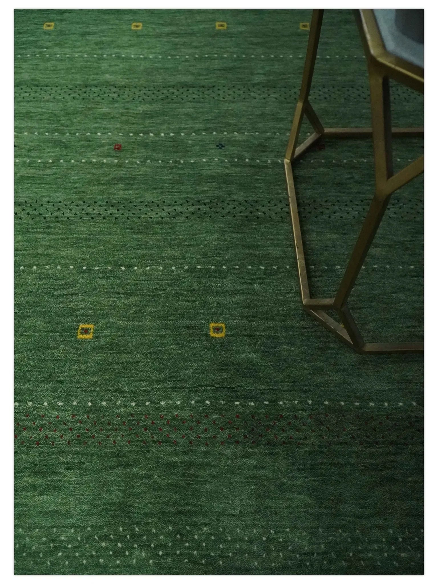 Custom Made Geometrical Stripes Design Green, Ivory and Charcoal wool Area Rug - The Mayfair Hall