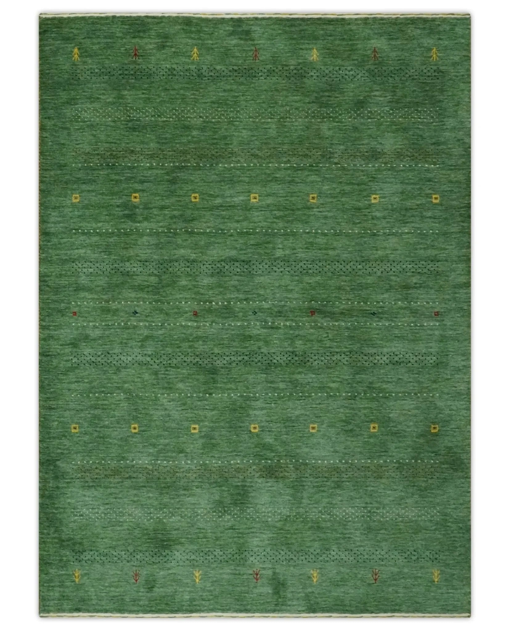 Custom Made Geometrical Stripes Design Green, Ivory and Charcoal wool Area Rug - The Mayfair Hall
