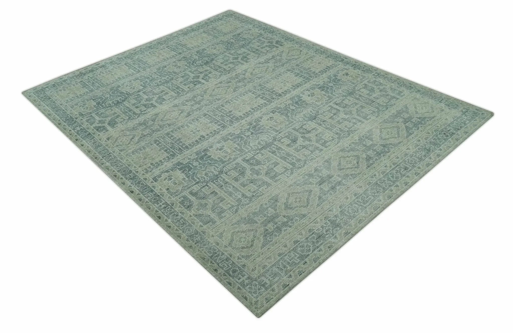 Custom Made Gray, Beige and Silver Hand Knotted Tribal Design wool area rug - The Mayfair Hall