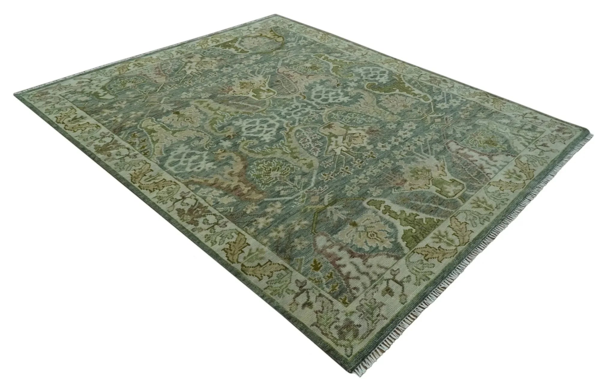 Custom Made Gray, Silver and Green Hand Knotted Traditional Large Design wool area rug - The Mayfair Hall