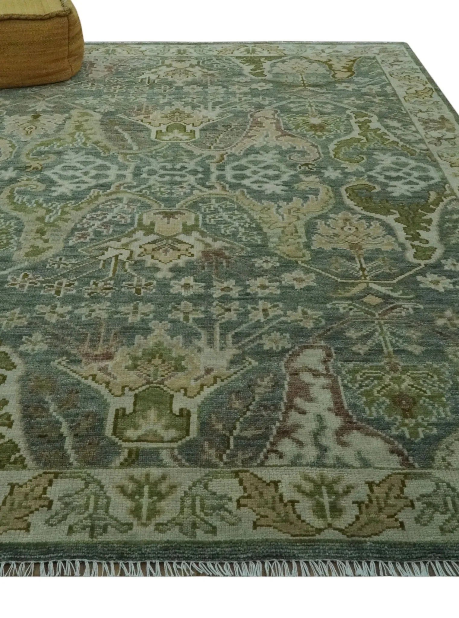Custom Made Gray, Silver and Green Hand Knotted Traditional Large Design wool area rug - The Mayfair Hall