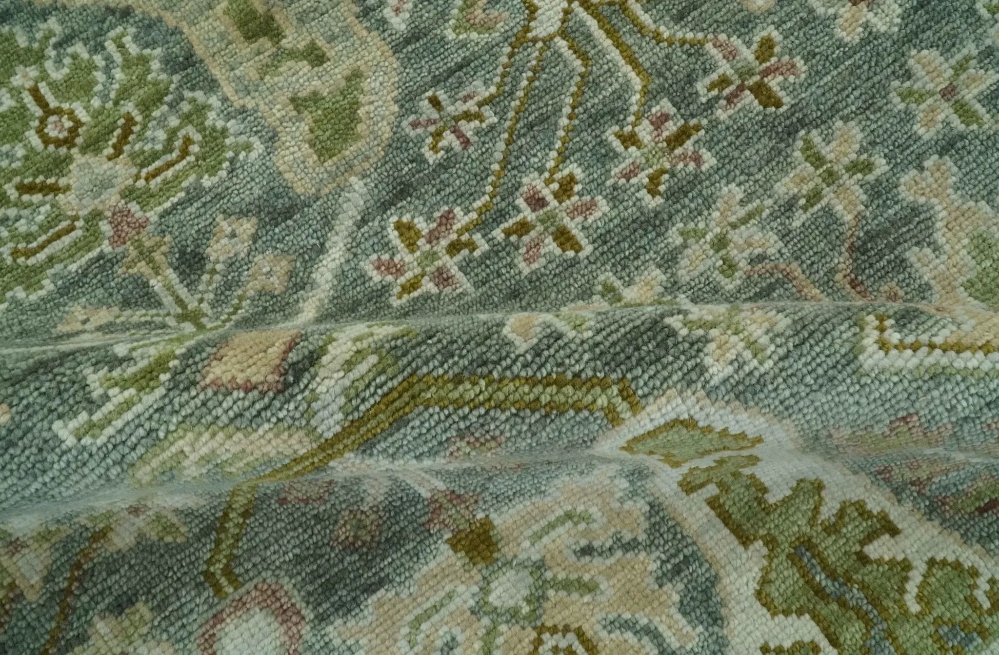 Custom Made Gray, Silver and Green Hand Knotted Traditional Large Design wool area rug - The Mayfair Hall