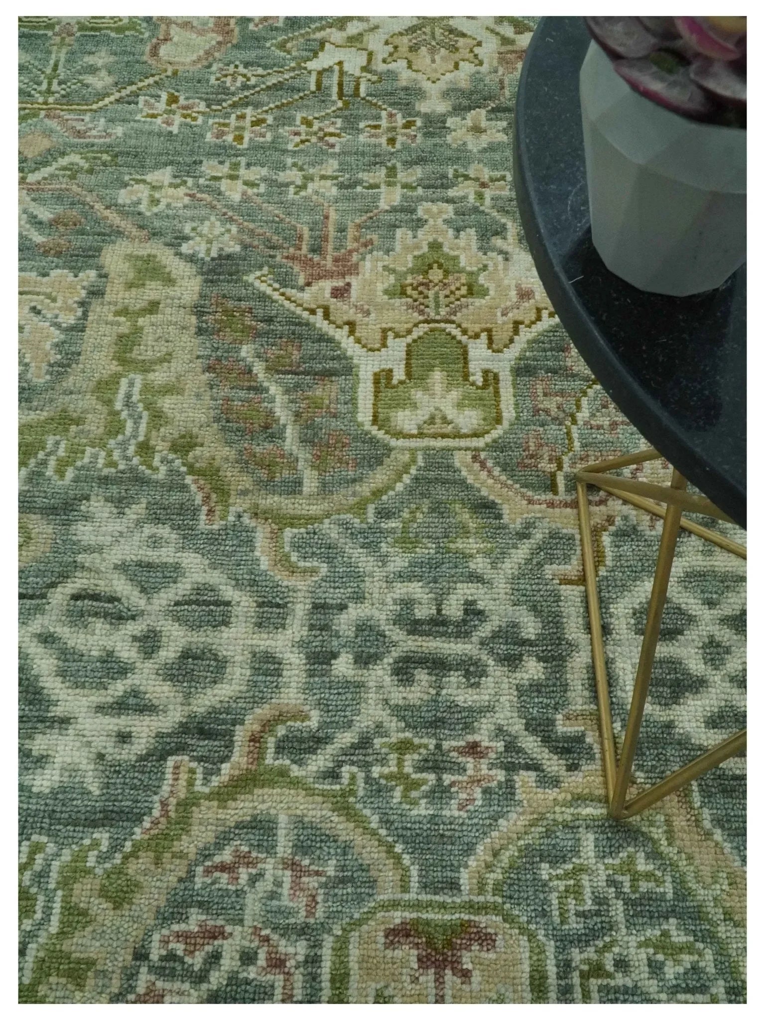Custom Made Gray, Silver and Green Hand Knotted Traditional Large Design wool area rug - The Mayfair Hall