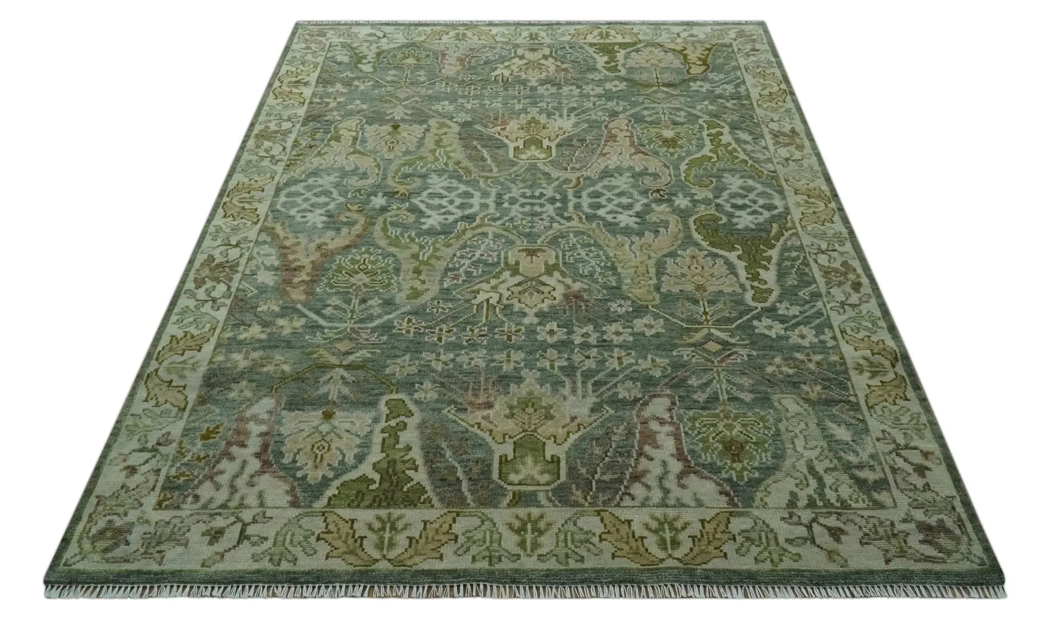 Custom Made Gray, Silver and Green Hand Knotted Traditional Large Design wool area rug - The Mayfair Hall