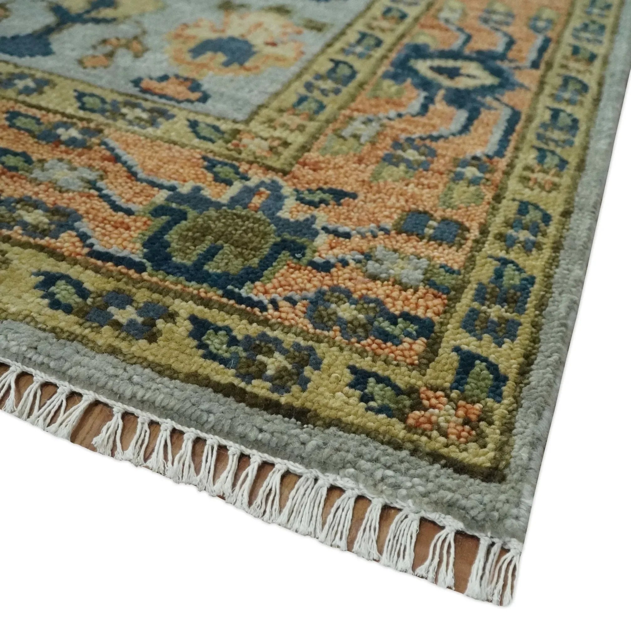 Custom Made Hand Knotted Living Room and Bedroom Rug Rust and Silver Traditional Turkish Style Wool Rug - The Mayfair Hall