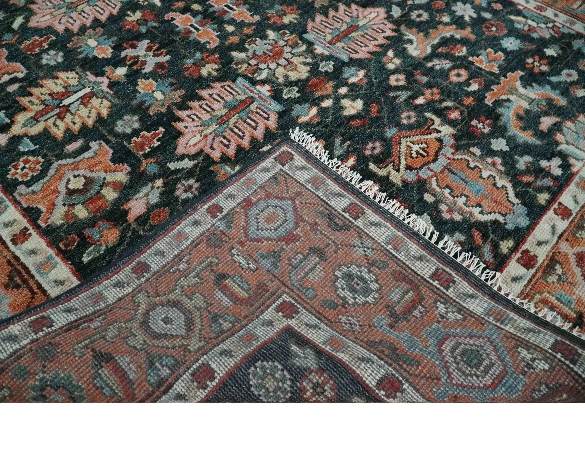 Custom Made Hand Knotted Black and Rust Traditional Oushak Wool Area Rug - The Mayfair Hall
