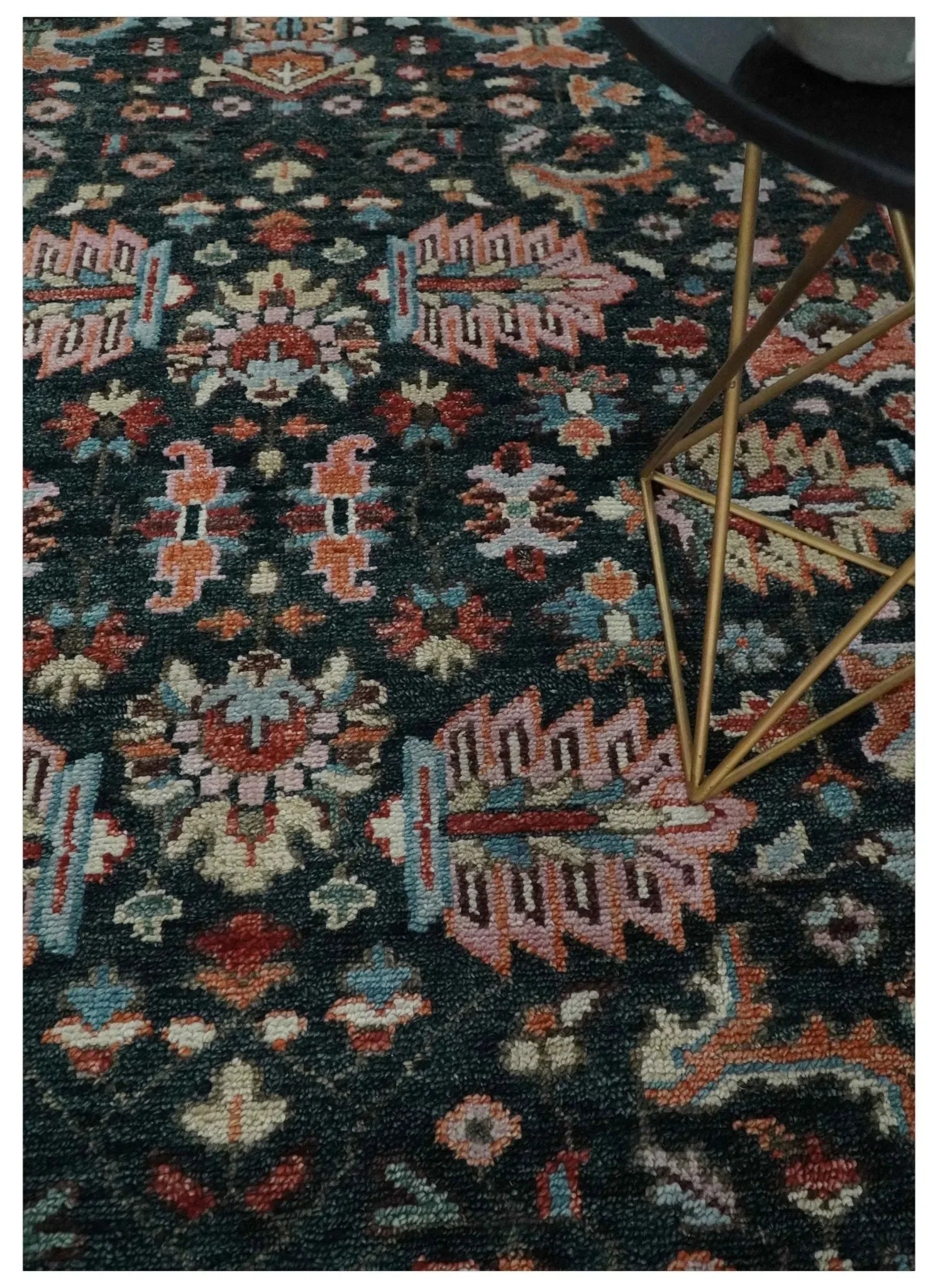 Custom Made Hand Knotted Black and Rust Traditional Oushak Wool Area Rug - The Mayfair Hall