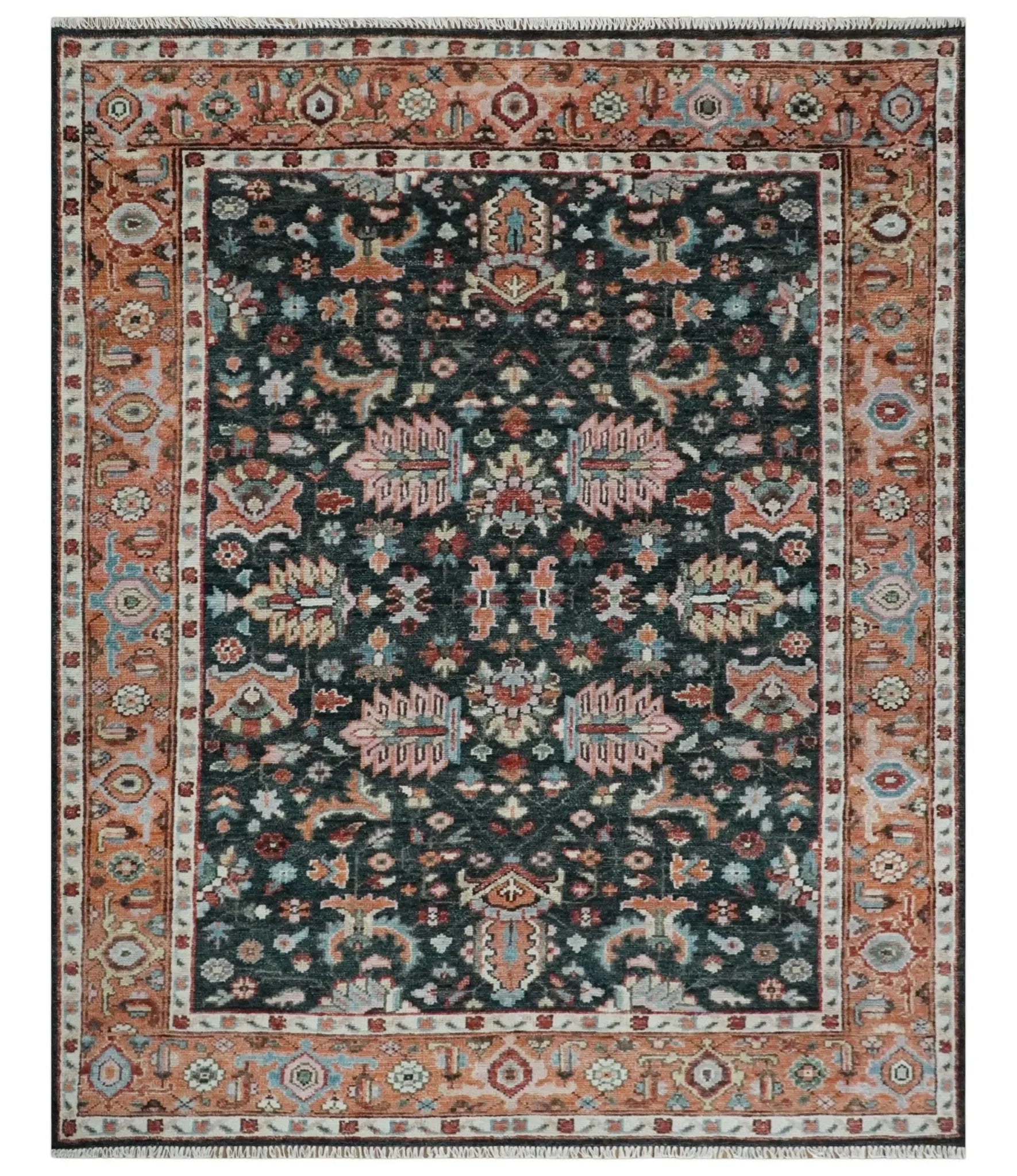 Custom Made Hand Knotted Black and Rust Traditional Oushak Wool Area Rug - The Mayfair Hall
