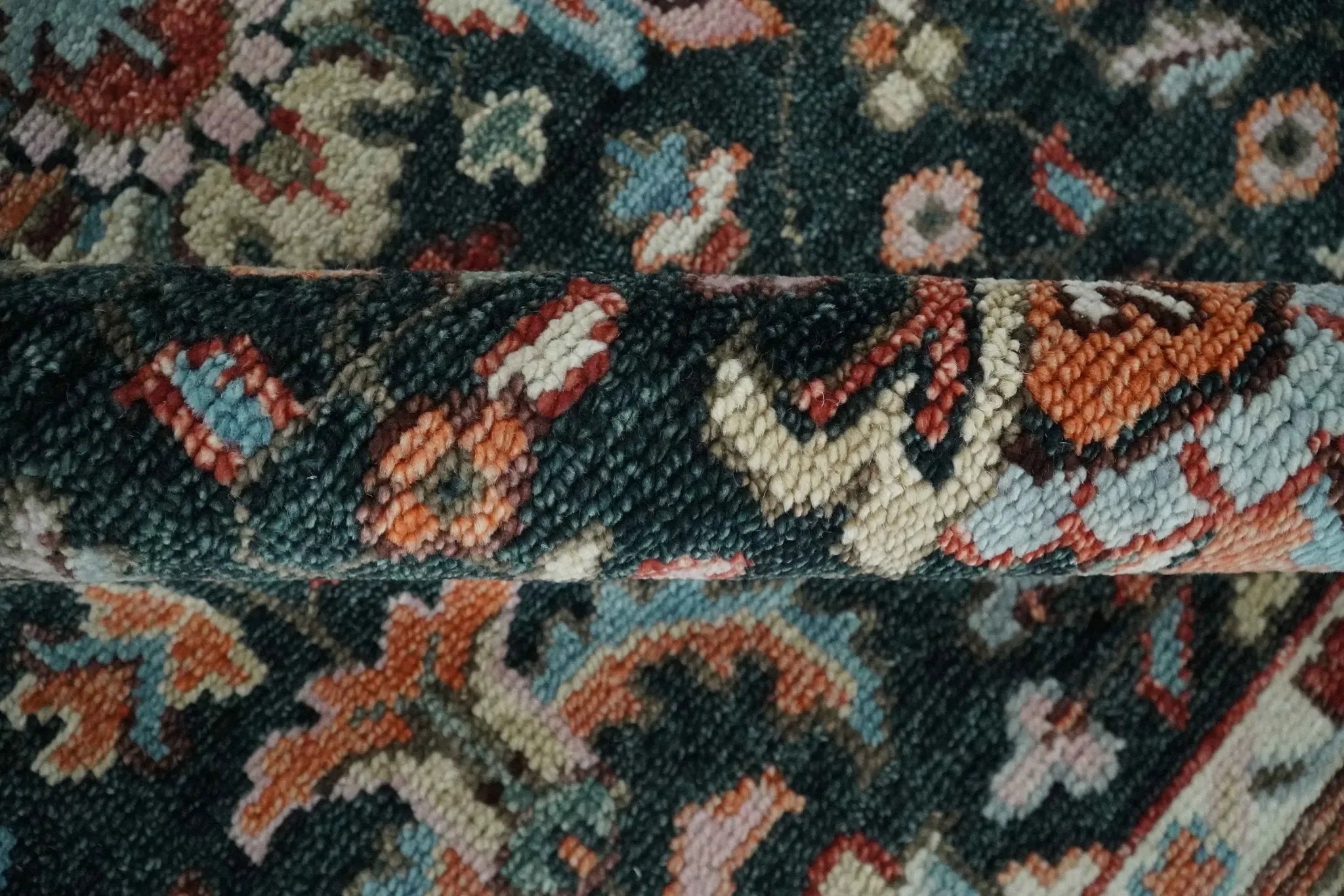 Custom Made Hand Knotted Black and Rust Traditional Oushak Wool Area Rug - The Mayfair Hall