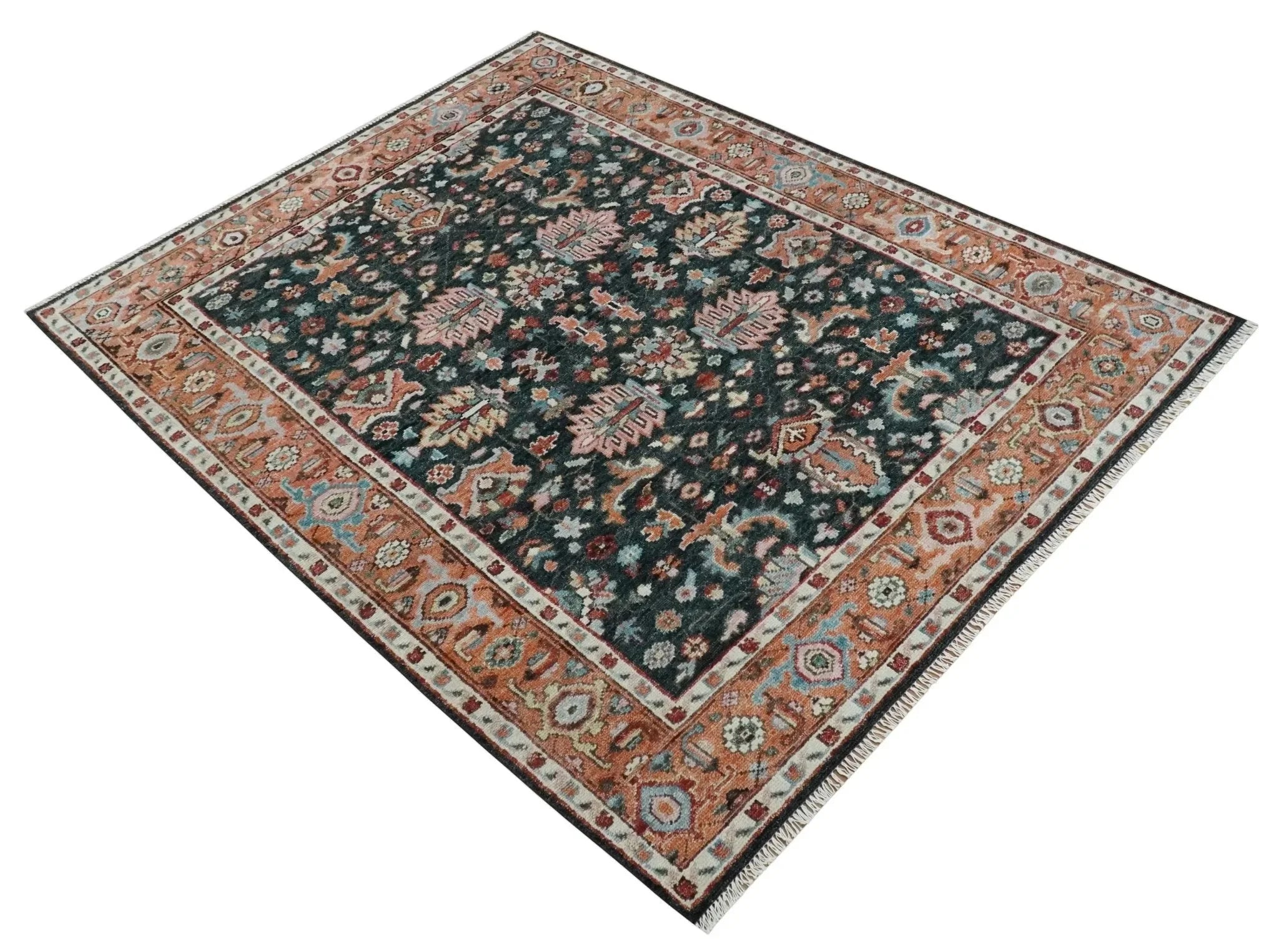 Custom Made Hand Knotted Black and Rust Traditional Oushak Wool Area Rug - The Mayfair Hall