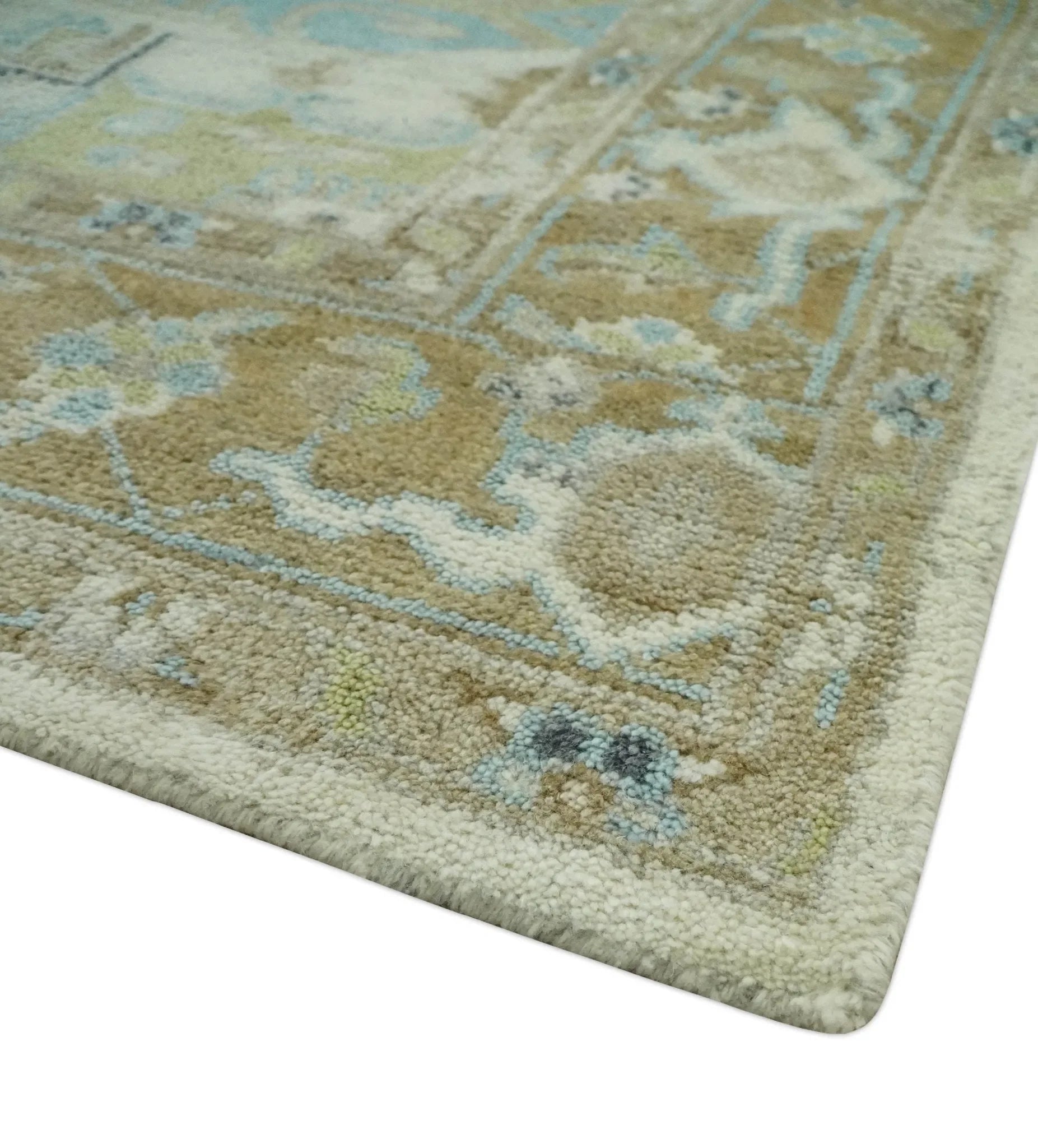 Custom Made Hand Knotted Ivory, Olive and Light Blue Traditional Wool Area Rug - The Mayfair Hall