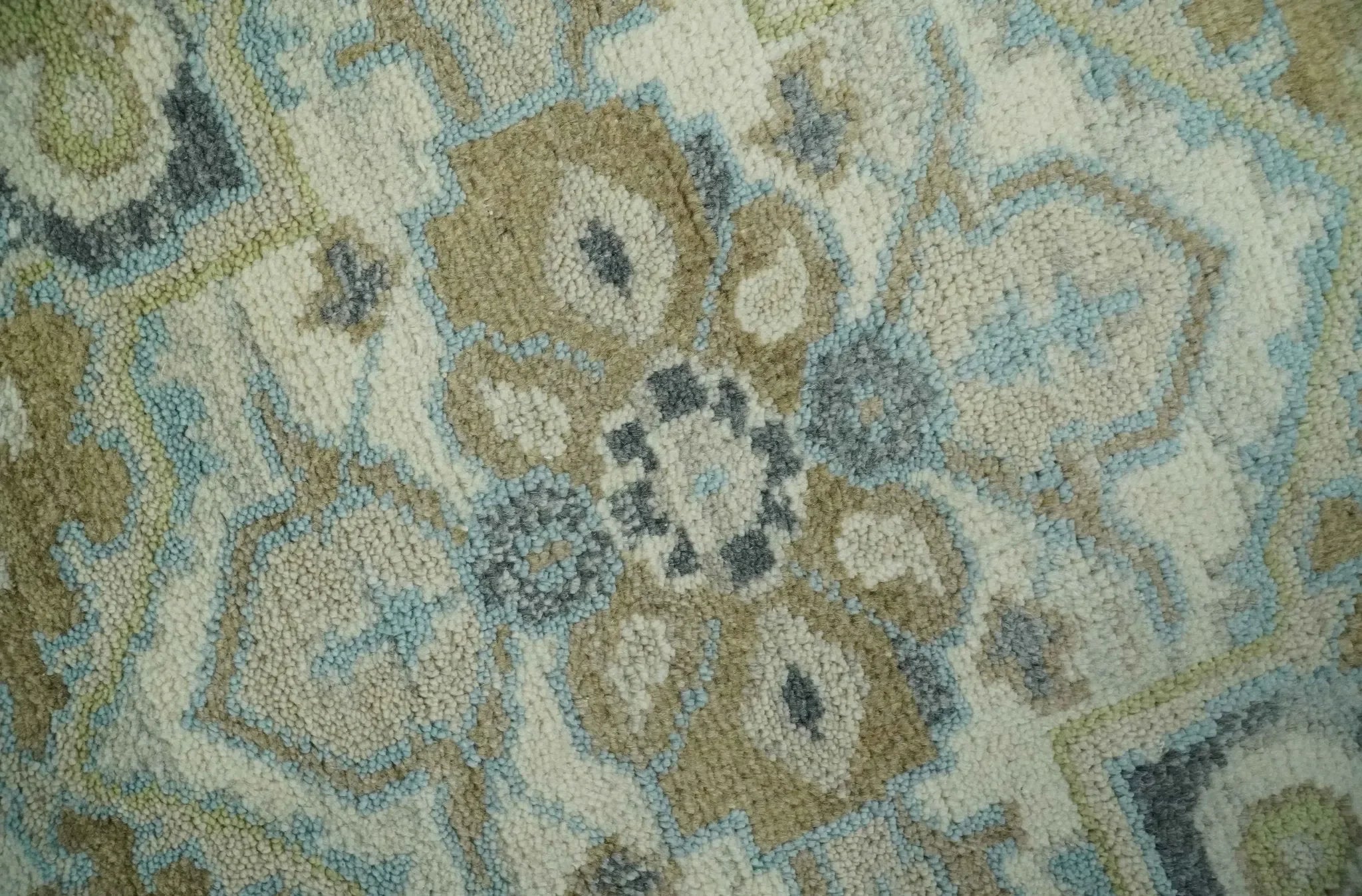 Custom Made Hand Knotted Ivory, Olive and Light Blue Traditional Wool Area Rug - The Mayfair Hall