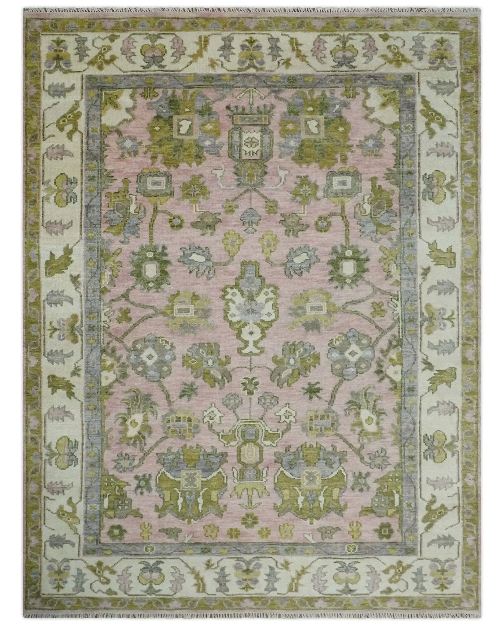 Custom Made Hand Knotted Peach, Ivory and Olive Traditional Style Wool Area Rug - The Mayfair Hall
