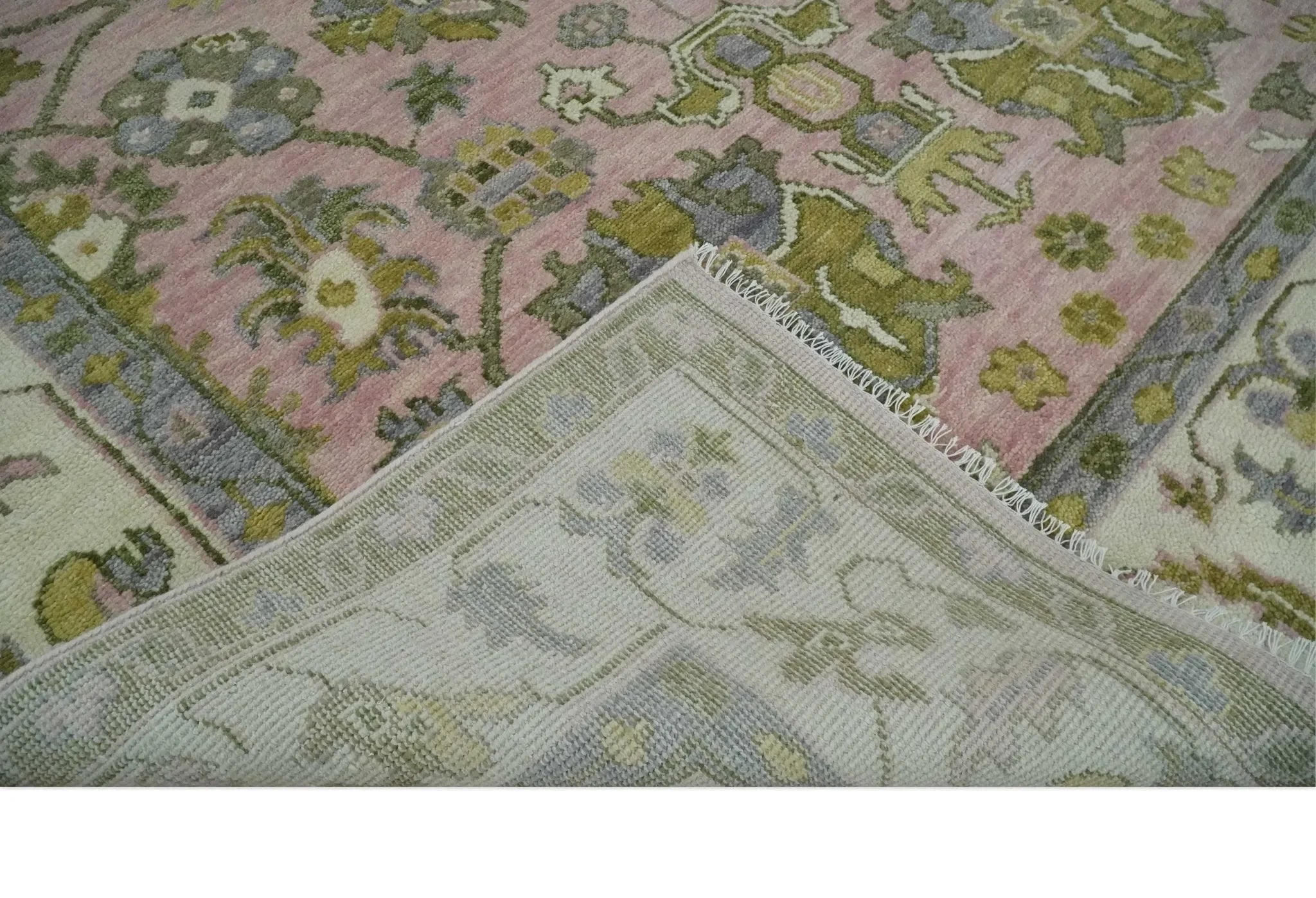 Custom Made Hand Knotted Peach, Ivory and Olive Traditional Style Wool Area Rug - The Mayfair Hall