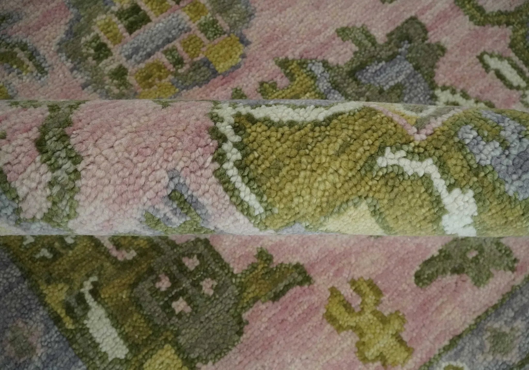 Custom Made Hand Knotted Peach, Ivory and Olive Traditional Style Wool Area Rug - The Mayfair Hall