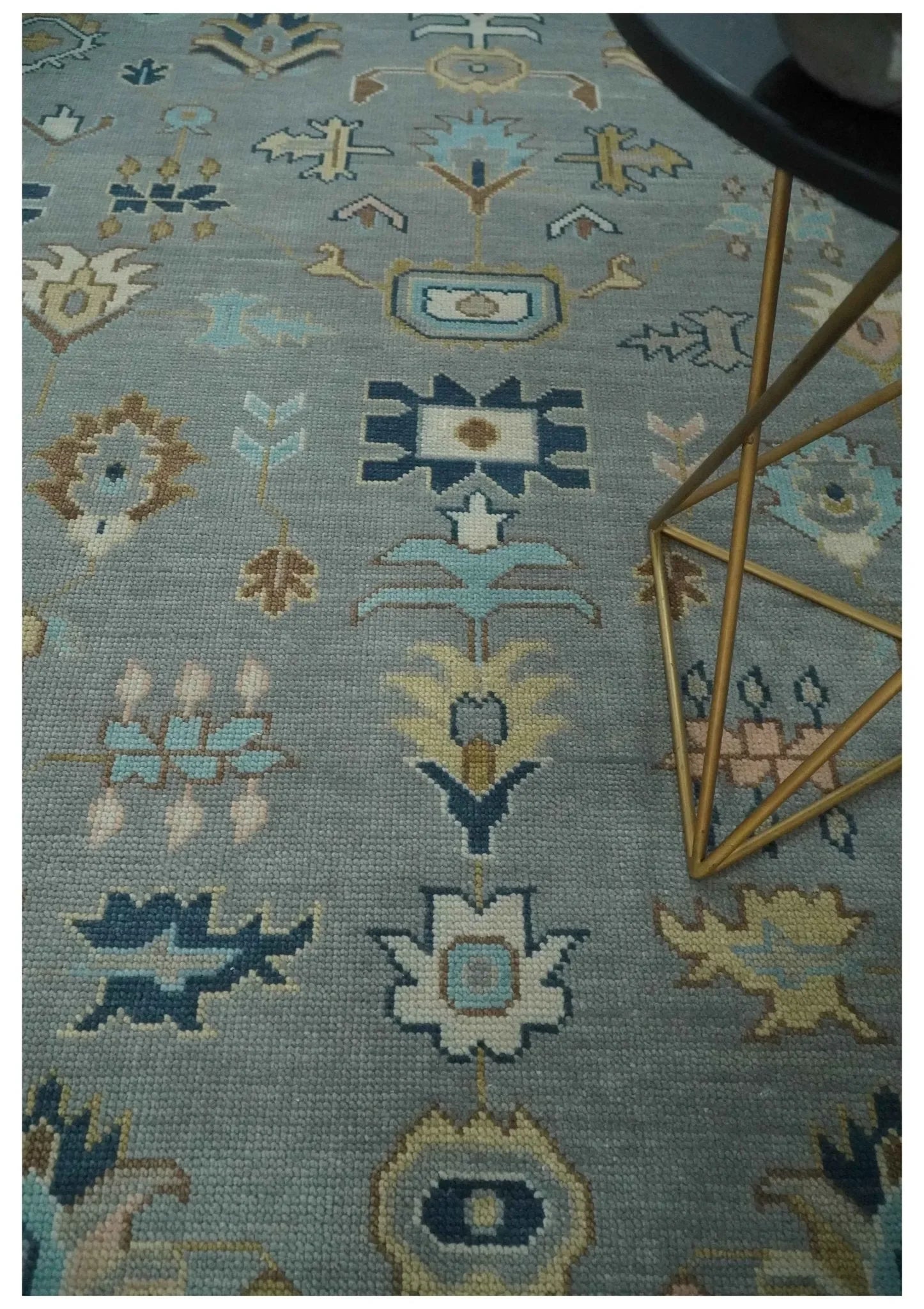 Custom Made Hand knotted Silver and Blue Traditional Oushak wool Area Rug - The Mayfair Hall