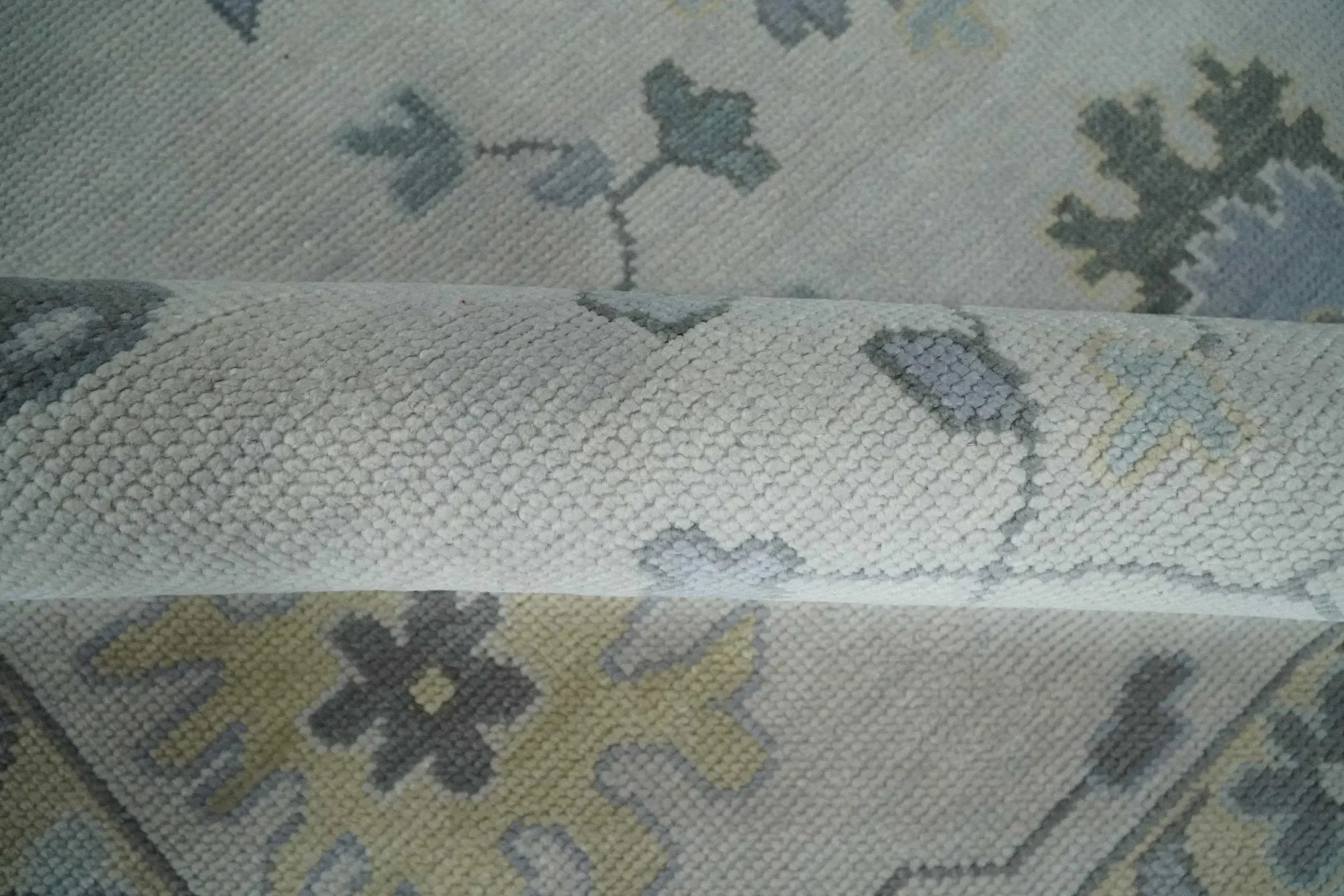 Custom Made Hand Knotted Silver, Blue and Beige Traditional Oushak Wool Area Rug - The Mayfair Hall