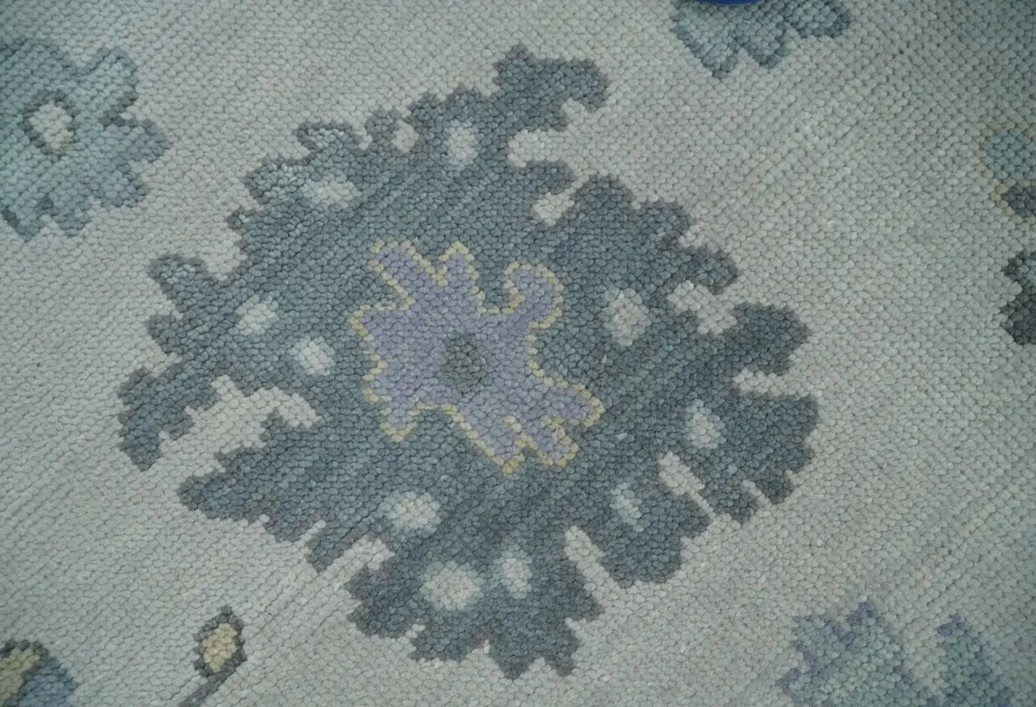 Custom Made Hand Knotted Silver, Blue and Beige Traditional Oushak Wool Area Rug - The Mayfair Hall