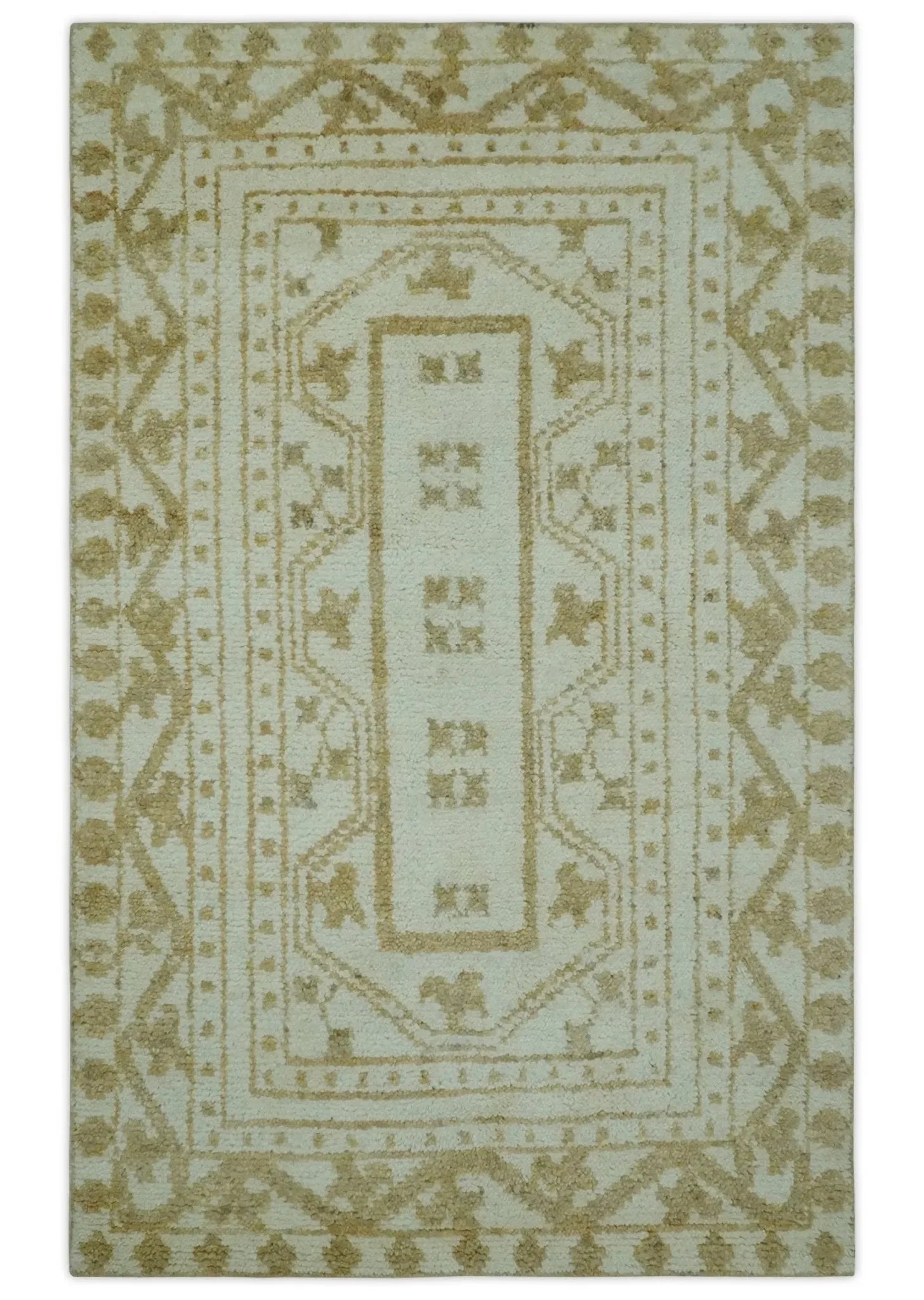 Custom Made Ivory and Olive Traditional Hand Knotted wool Area Rug - The Mayfair Hall