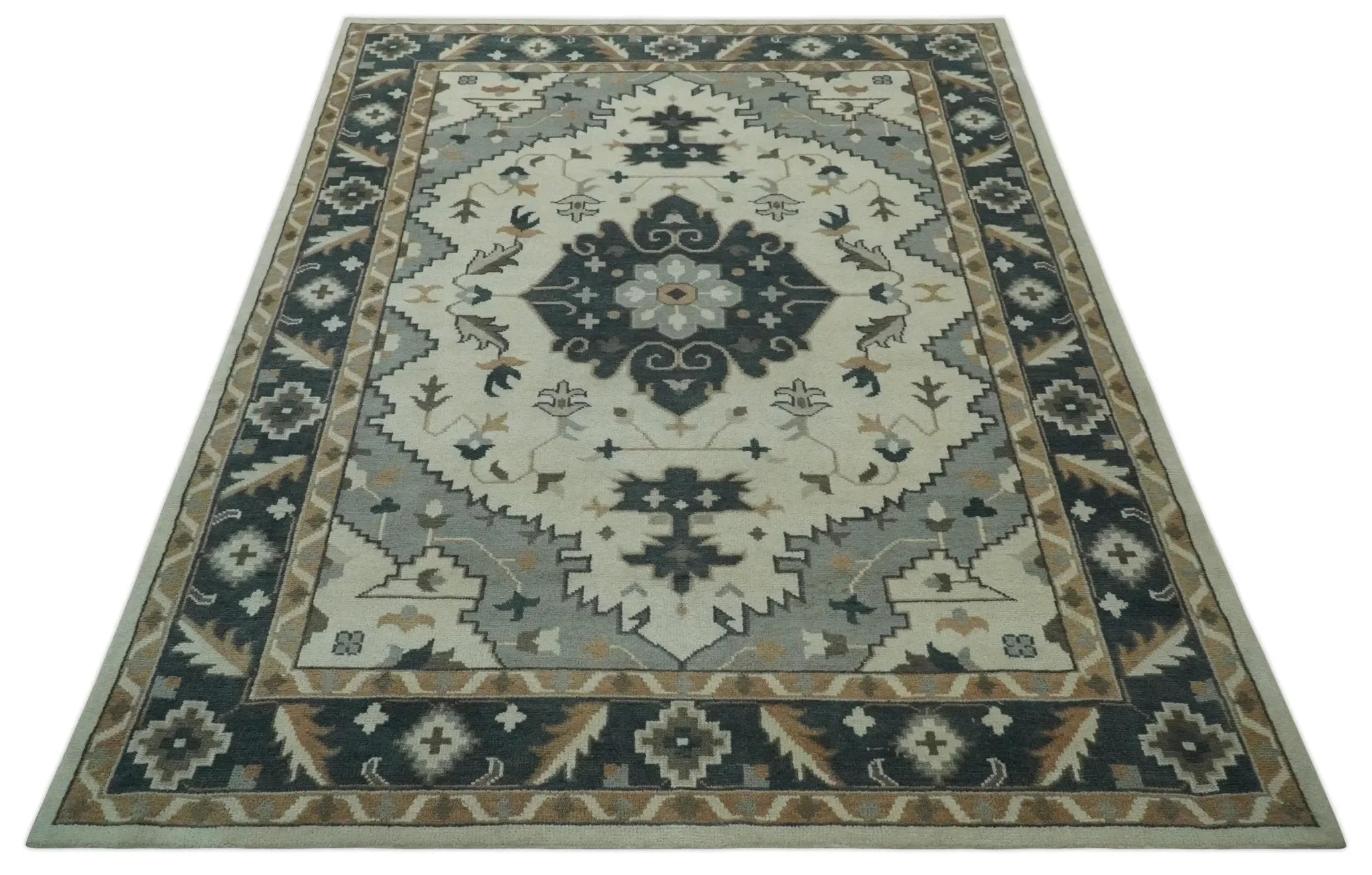 Custom Made Ivory, Gray, Camel and Charcoal Traditional Multi Size Wool Area Rug - The Mayfair Hall