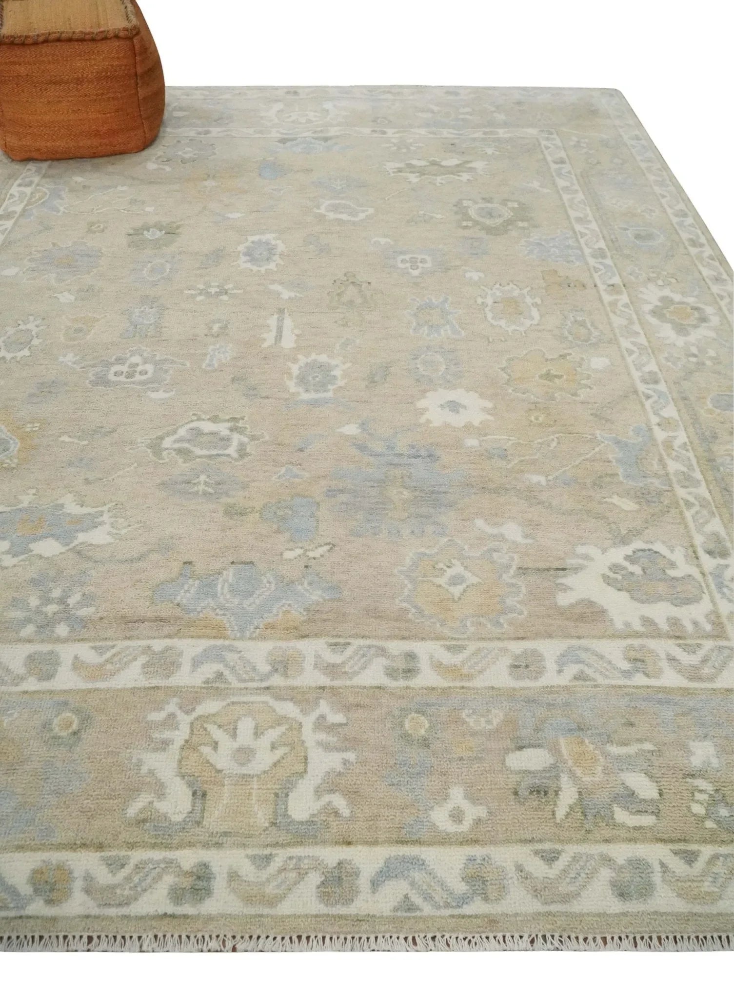 Custom Made Beige and Ivory Hand Knotted Traditional Oushak Wool Area Rug - The Mayfair Hall