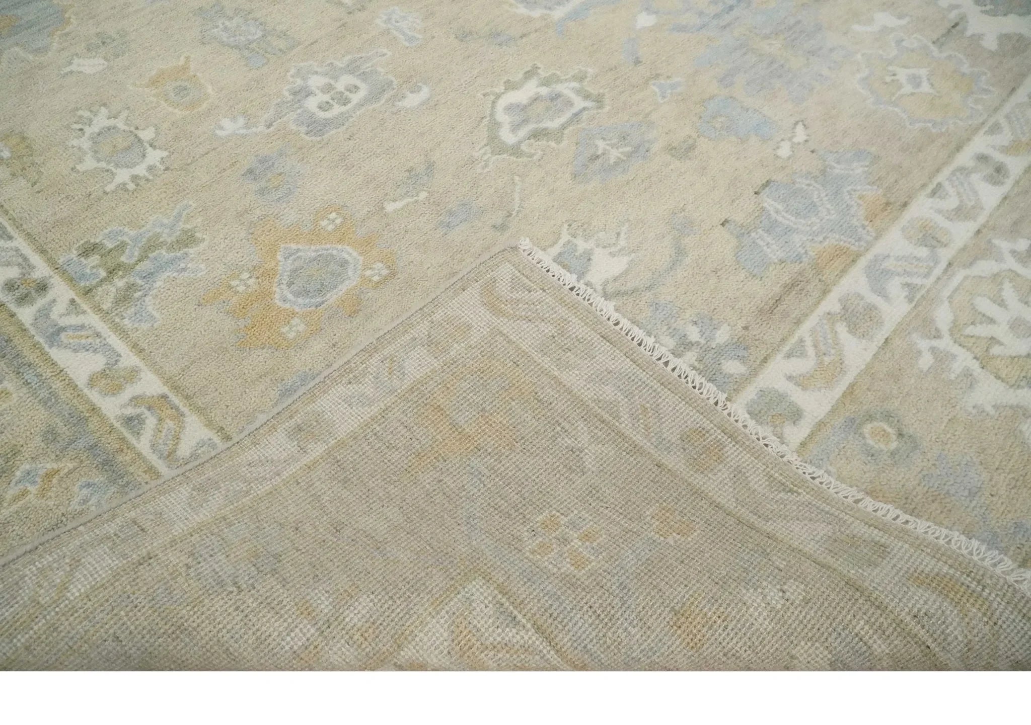 Custom Made Beige and Ivory Hand Knotted Traditional Oushak Wool Area Rug - The Mayfair Hall