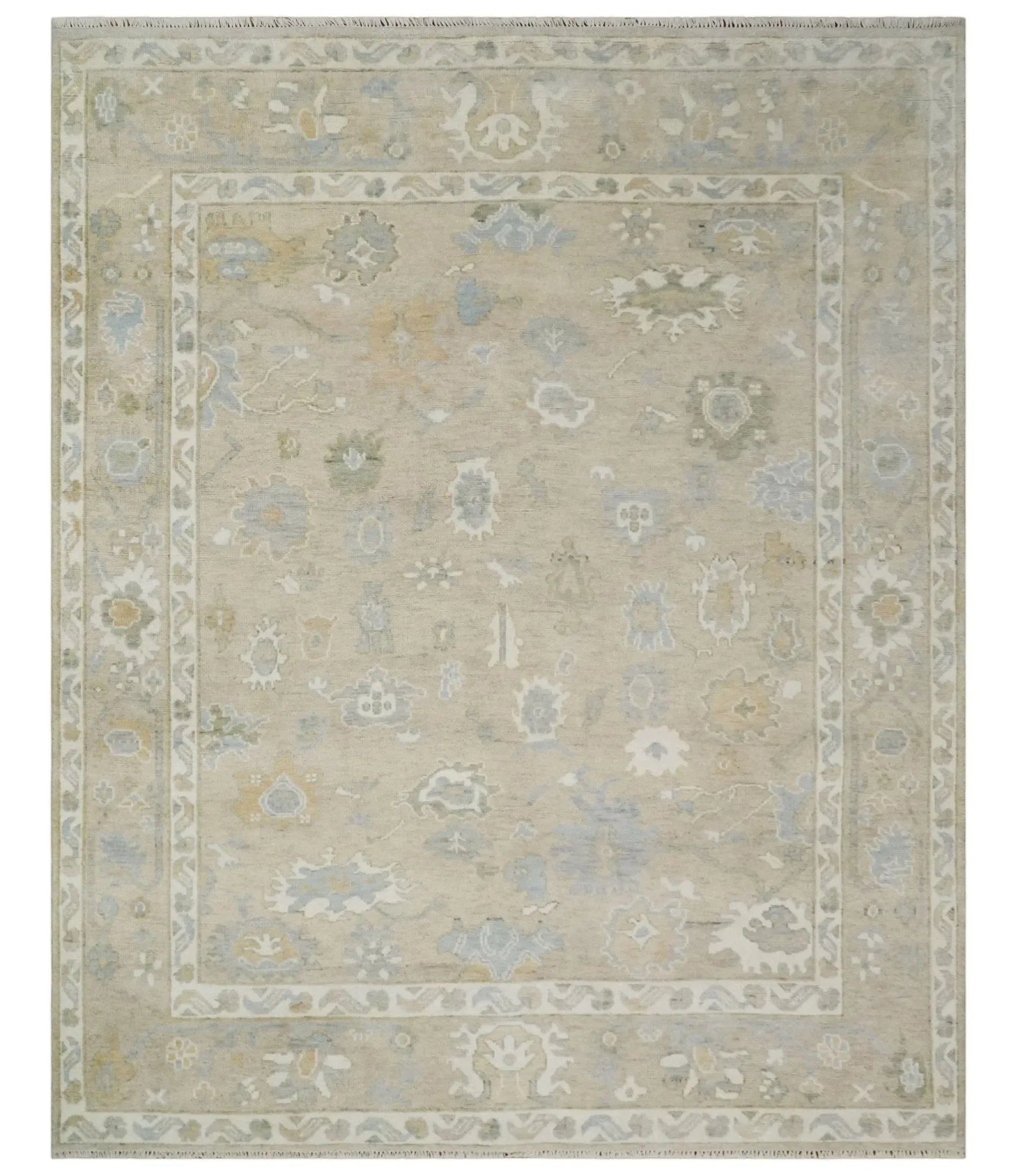 Custom Made Beige and Ivory Hand Knotted Traditional Oushak Wool Area Rug - The Mayfair Hall