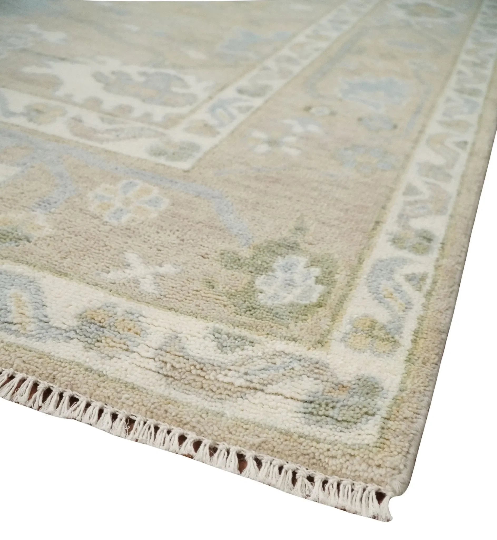 Custom Made Beige and Ivory Hand Knotted Traditional Oushak Wool Area Rug - The Mayfair Hall