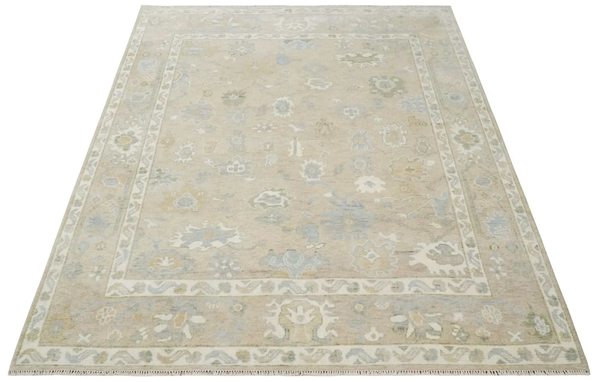 Custom Made Beige and Ivory Hand Knotted Traditional Oushak Wool Area Rug - The Mayfair Hall